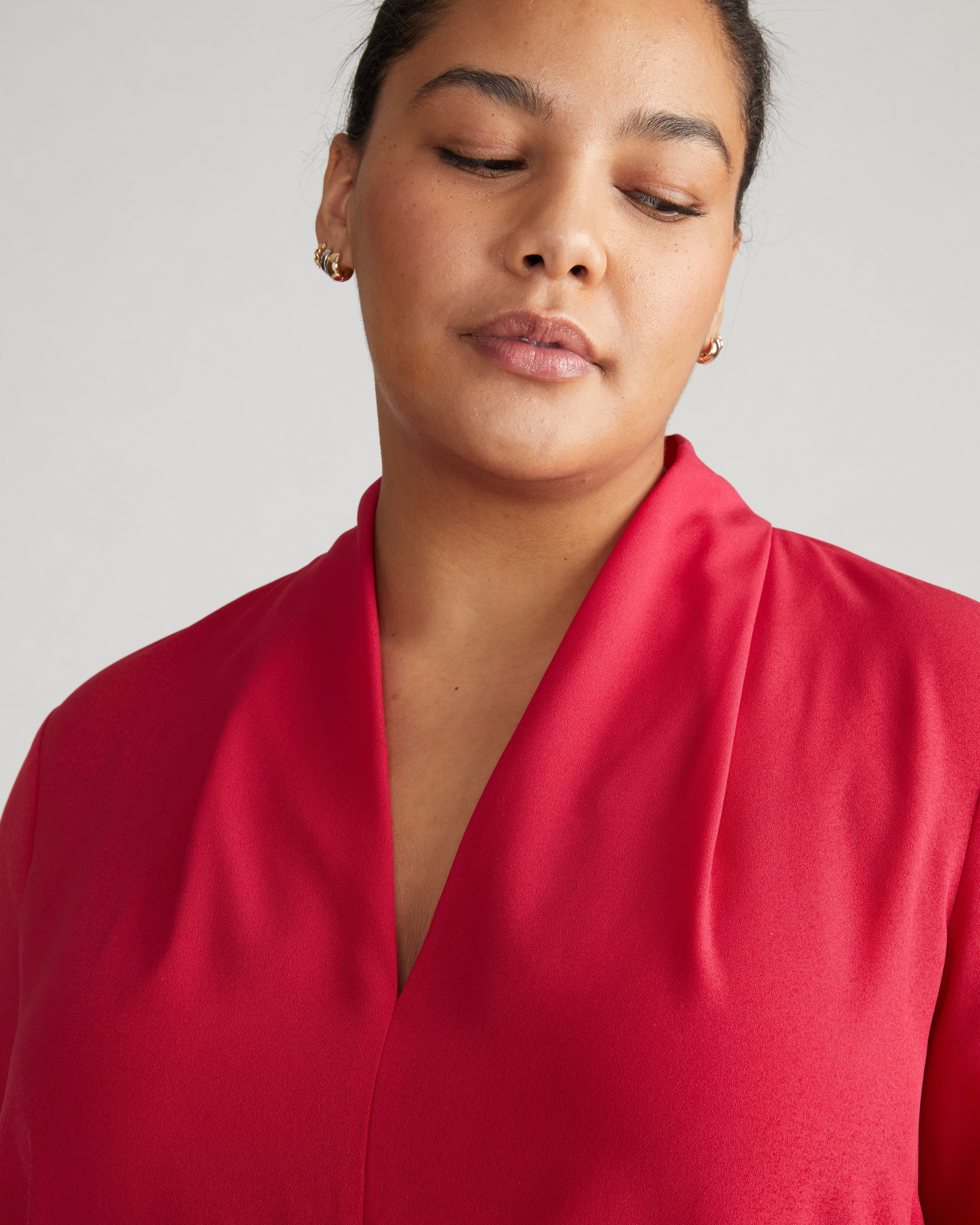 Better-Than-Silk Long Sleeve V-Neck Top - Cerise