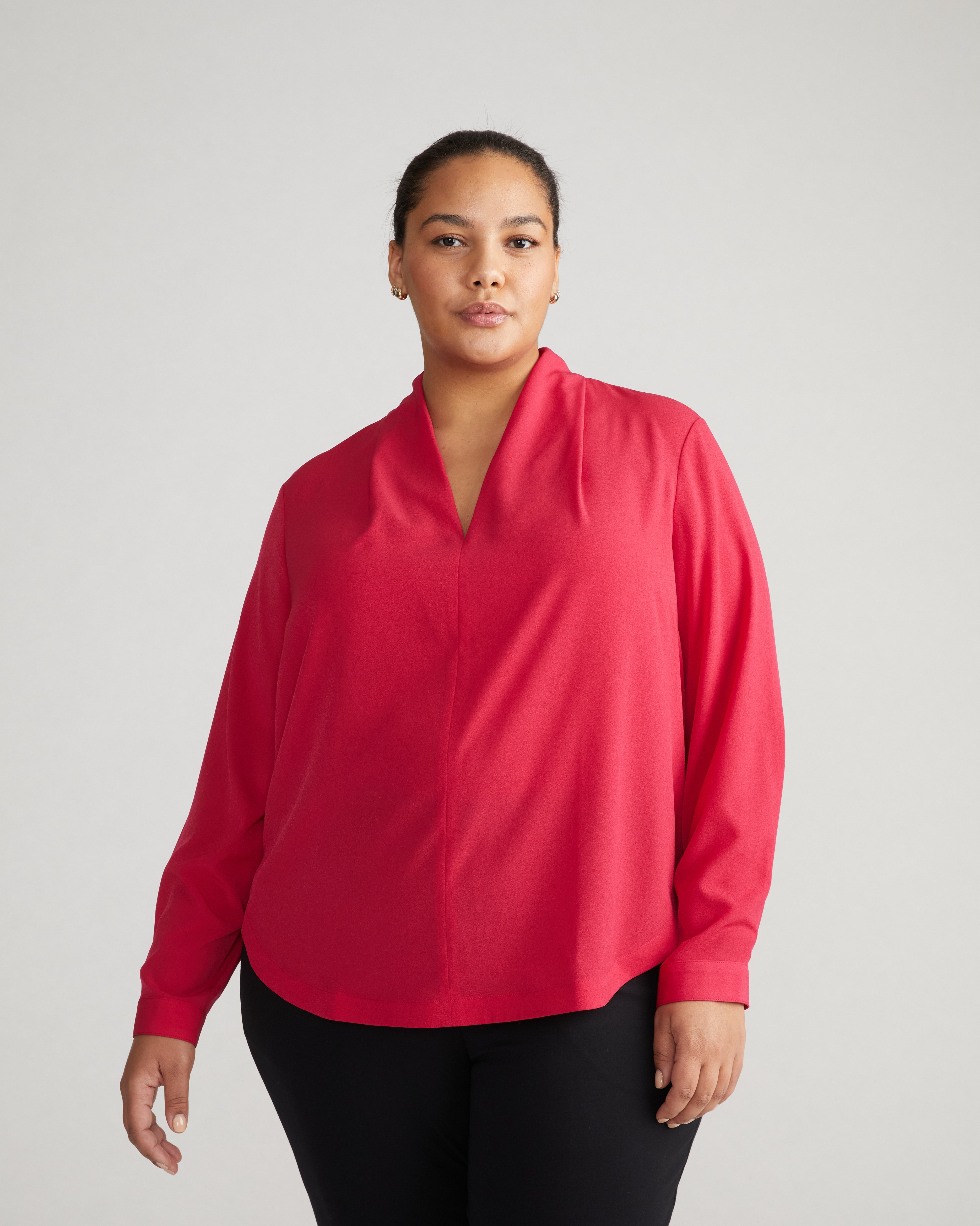 Better-Than-Silk Long Sleeve V-Neck Top - Cerise