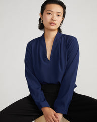 Better-Than-Silk Long Sleeve V-Neck Top - Brilliant Navy