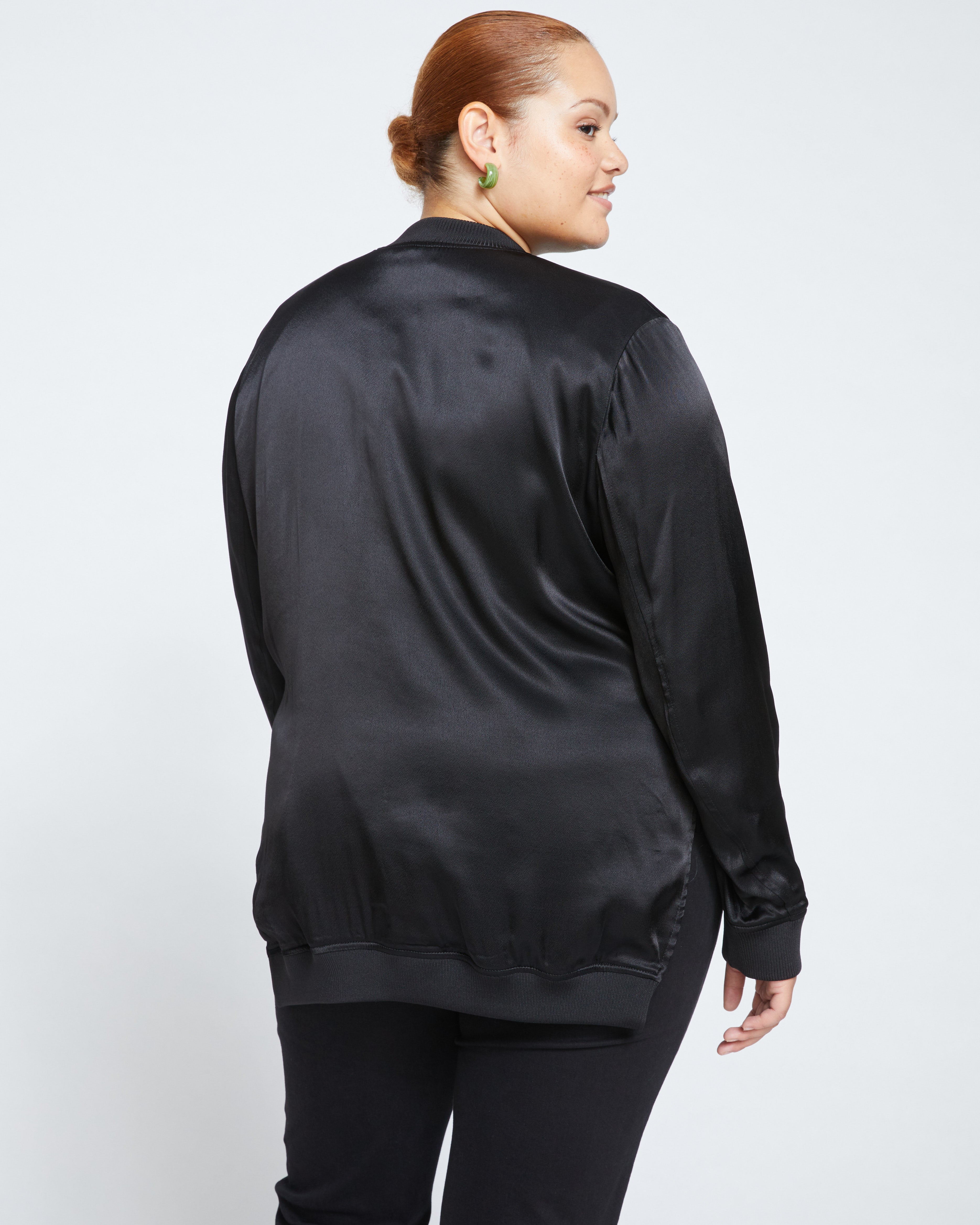 Satin Bomber Jacket - Black