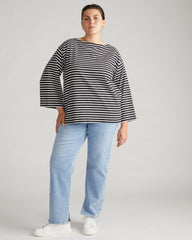 Montauk Breton Stripe Bell Sleeve Top - Black/White Stripe