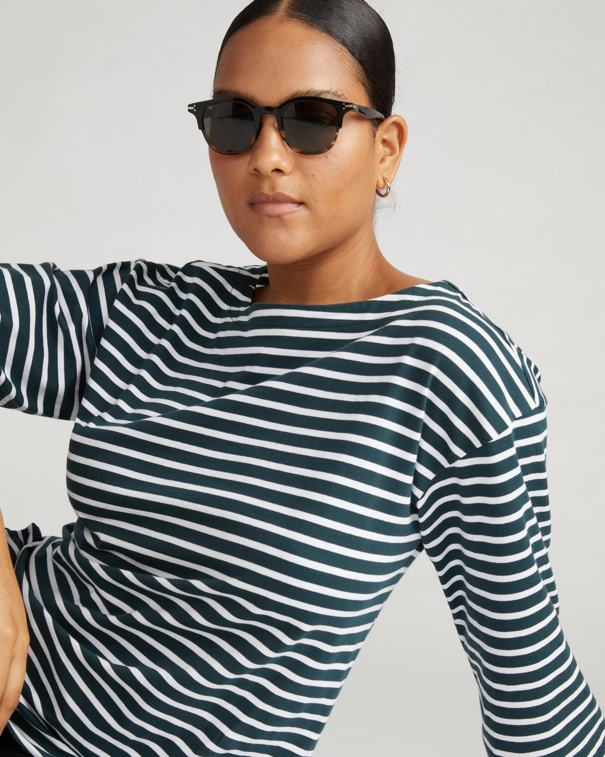 Montauk Breton Stripe Bell Sleeve Top - Deep Sea/White Stripe