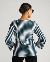 Montauk Breton Stripe Bell Sleeve Top - Deep Sea/White Stripe
