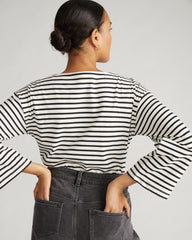 Montauk Breton Stripe Bell Sleeve Top - Ecru/Black Stripe
