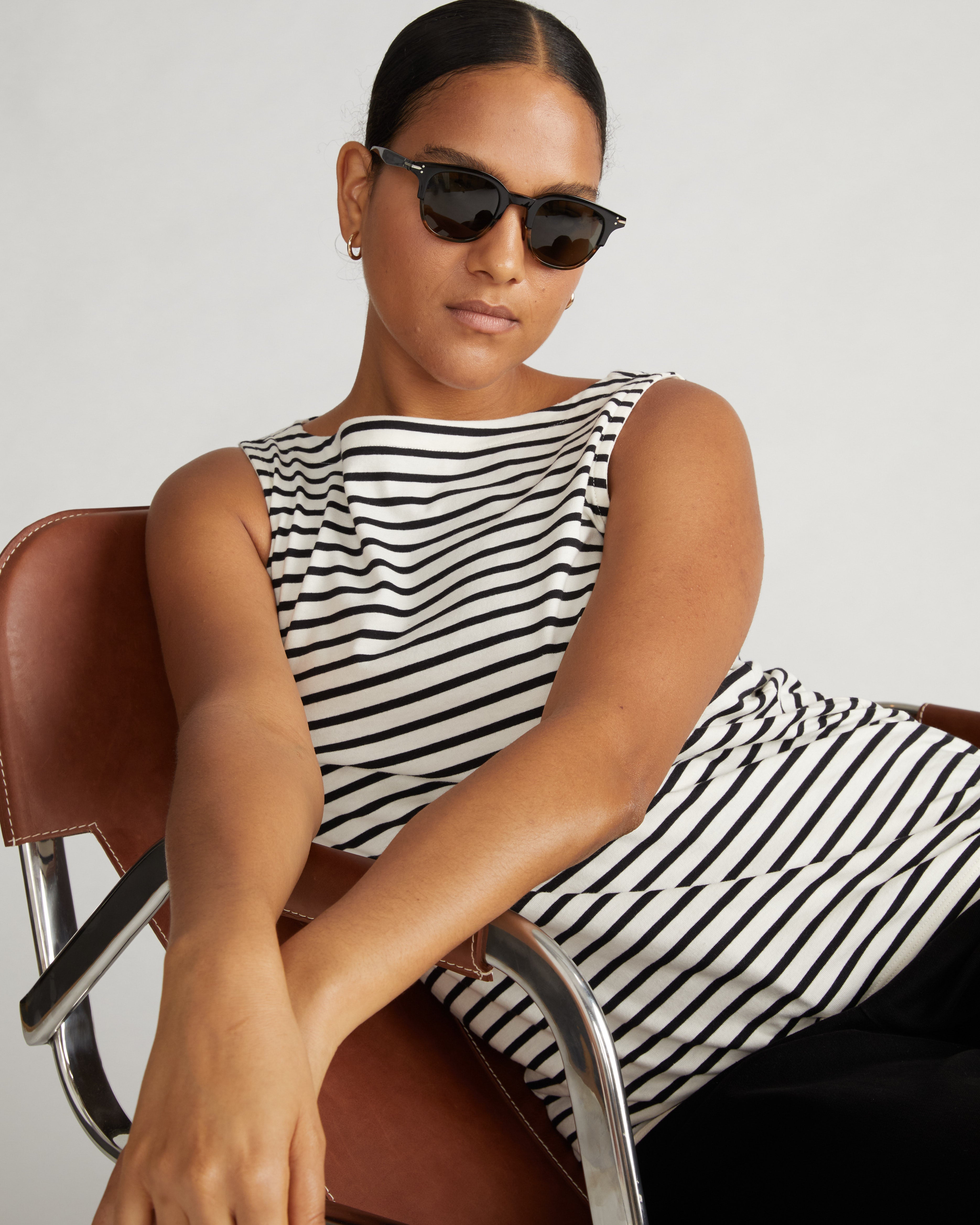 Noyack Breton Stripe Boatneck Tank - Ecru/Black Stripe