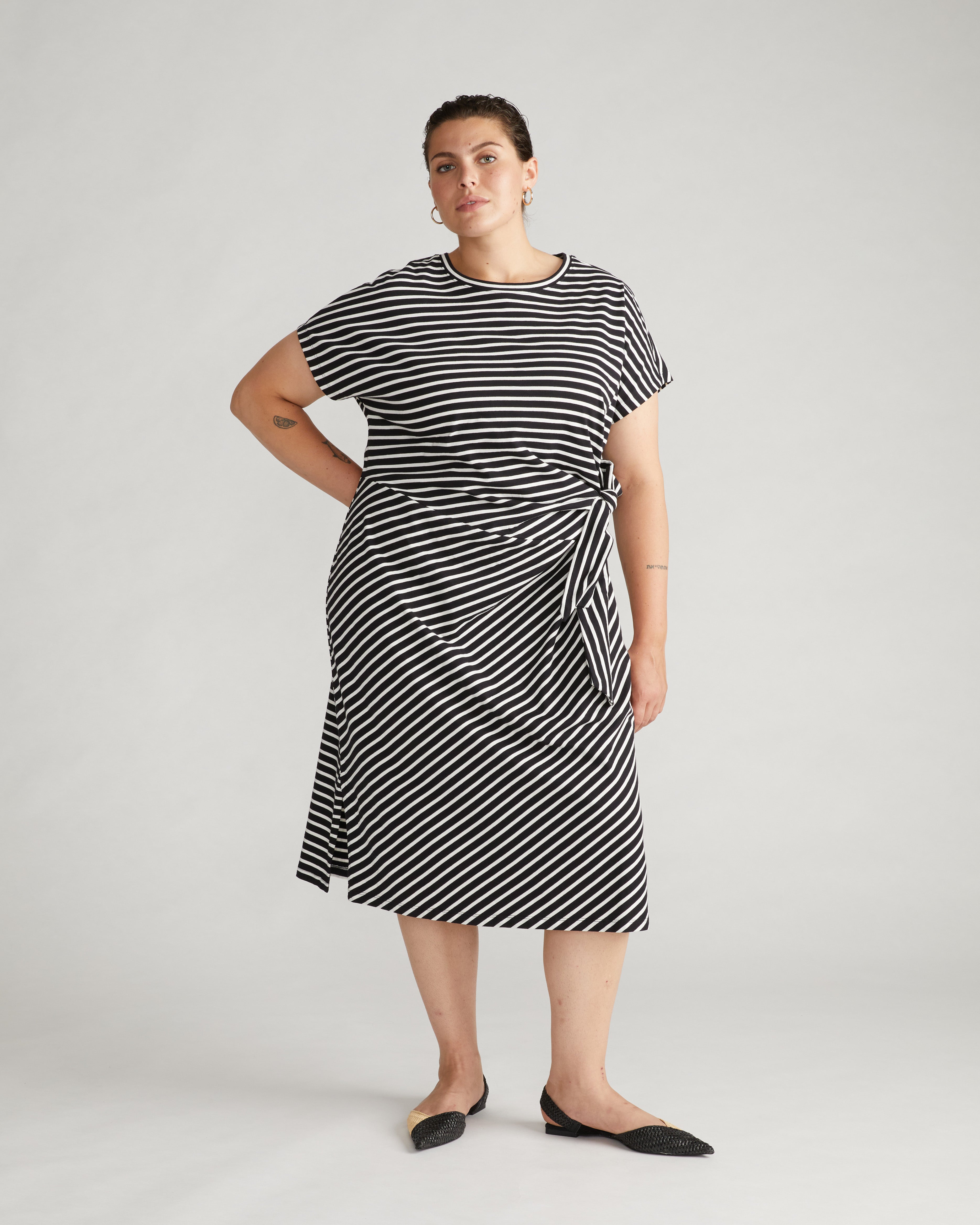 Crescent Breton Stripe Knot Dress - Black/White Stripe
