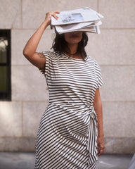 Crescent Breton Stripe Knot Dress - Ecru/Black Stripe
