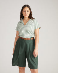 Cecile Breton Stripe Polo - Sage/Ecru Stripe