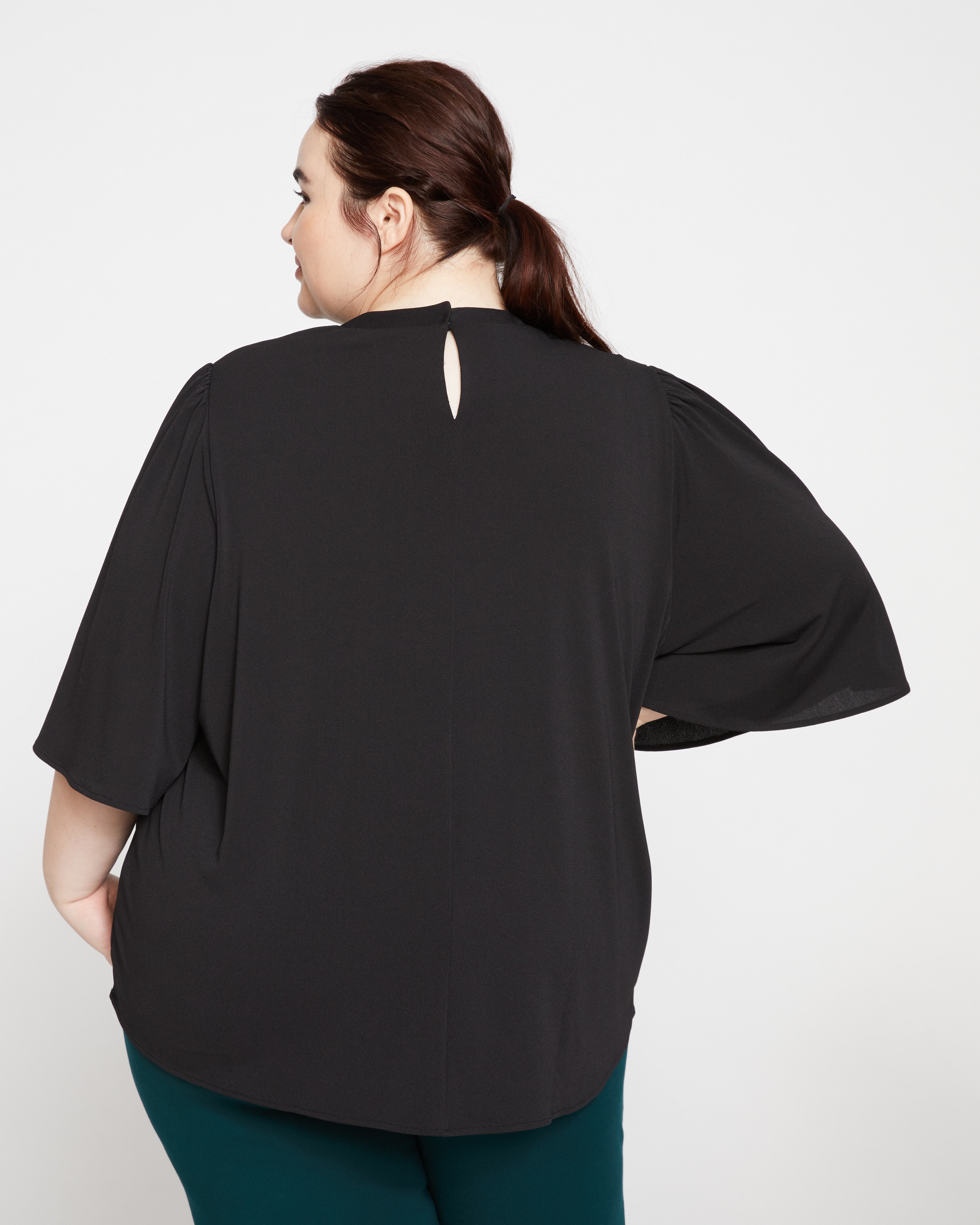 Crepe Jersey Capelet Blouse - Black