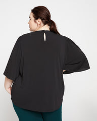 Crepe Jersey Capelet Blouse - Black