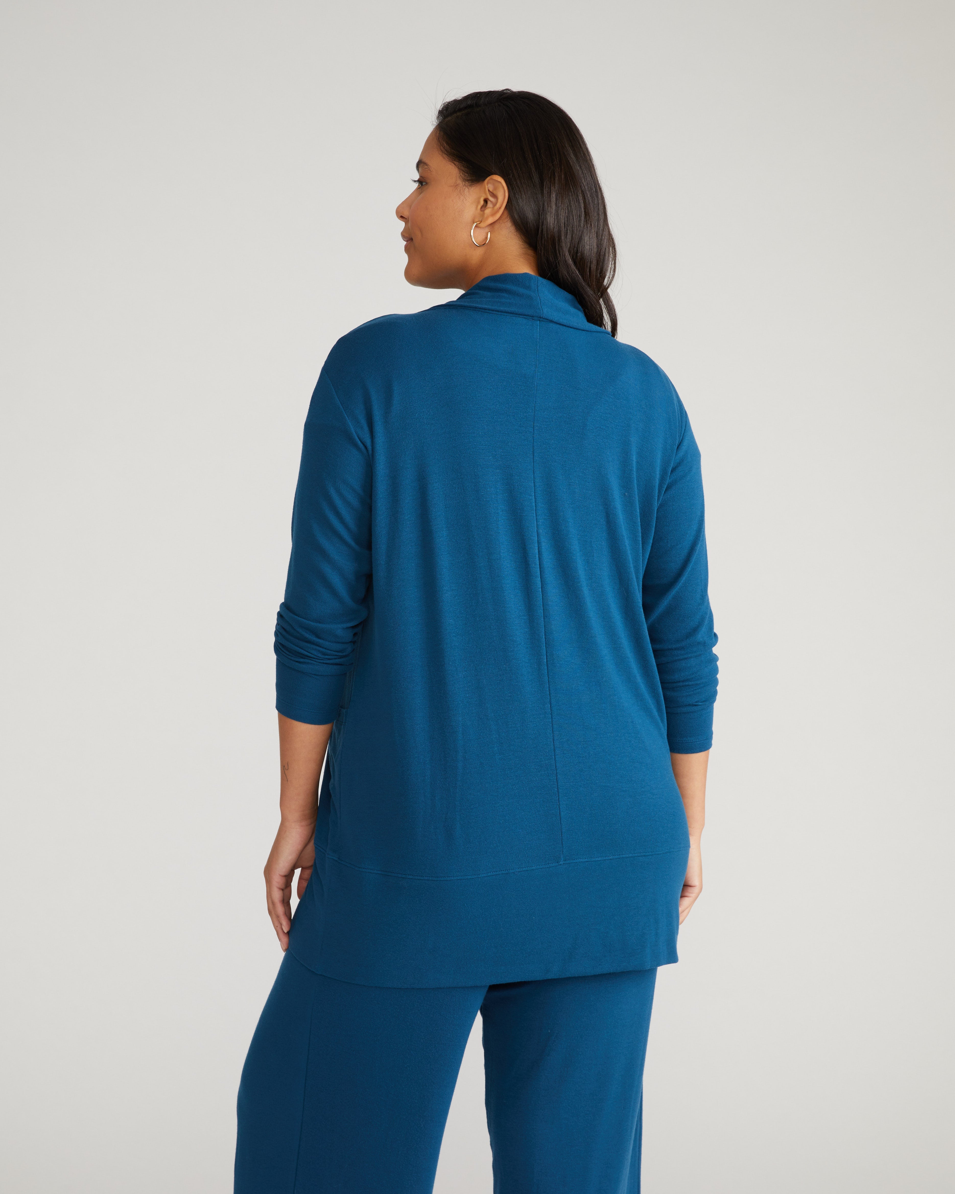 TravelKnit Minimalist Cardigan - Blue Teal