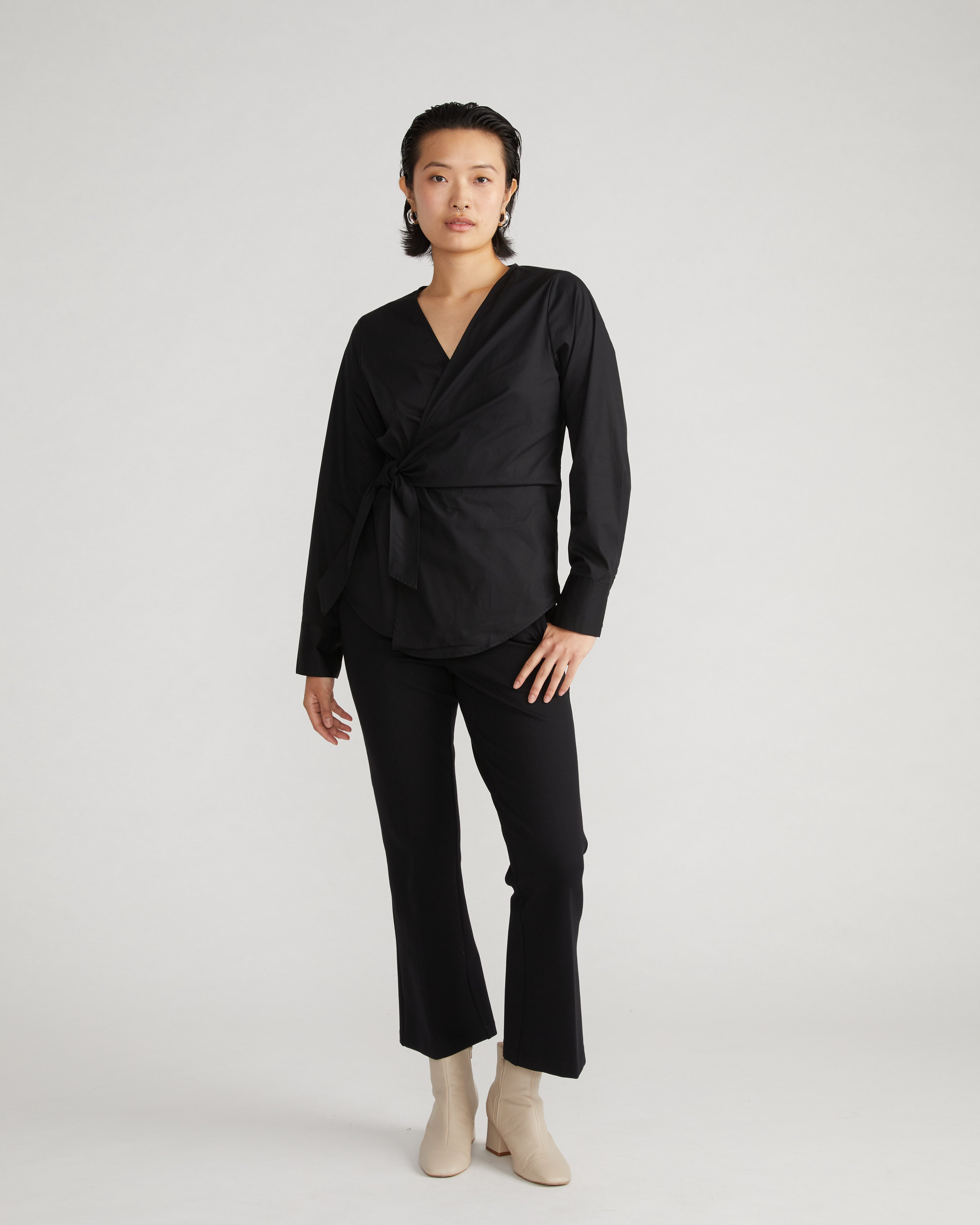 Beacon Stretch Poplin Wrap Shirt - Black