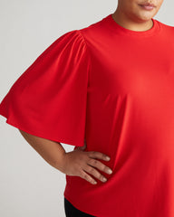 Crepe Jersey Capelet Blouse - Vermilion Red
