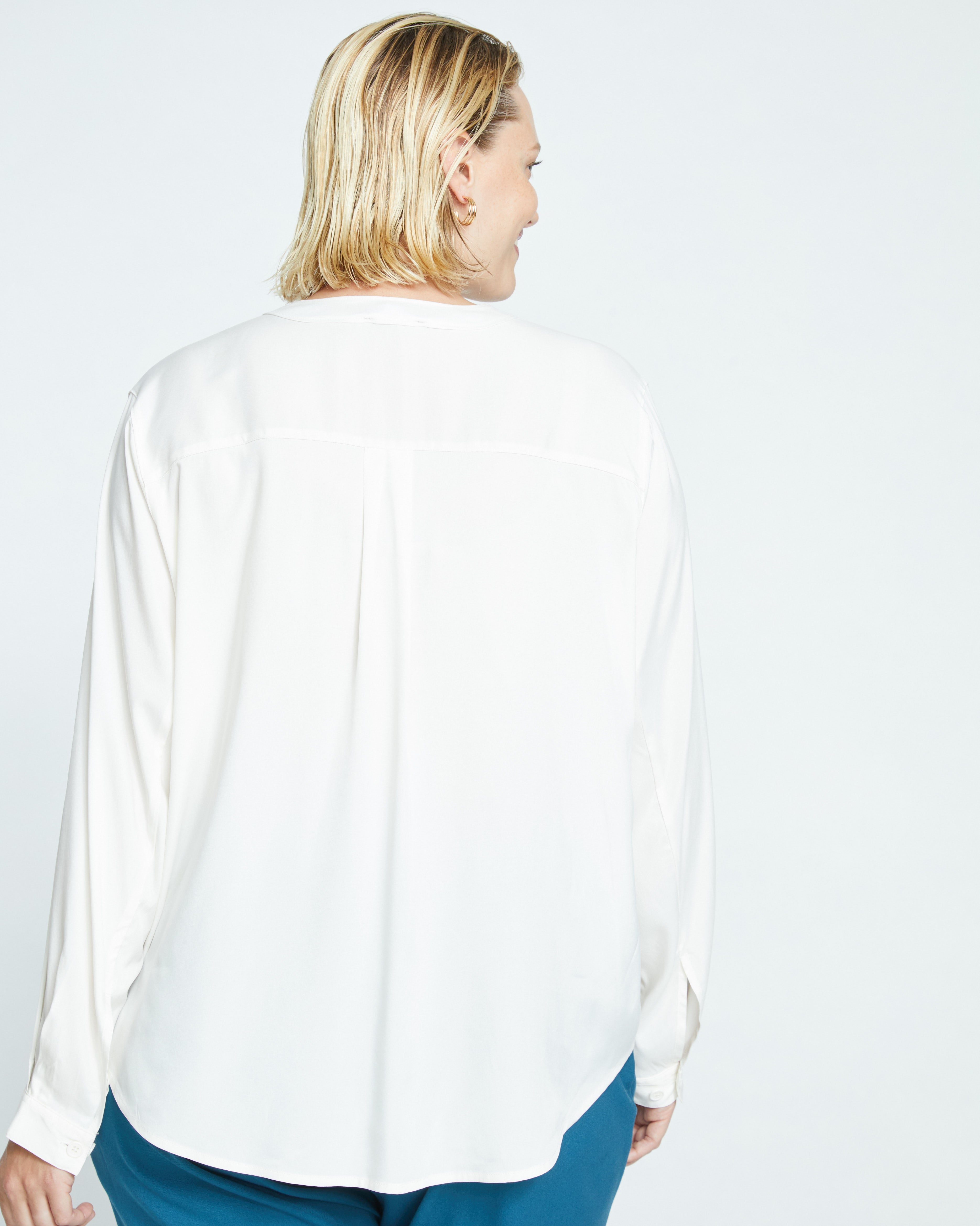 Cooling Stretch Cupro Button-Down Blouse - Cream