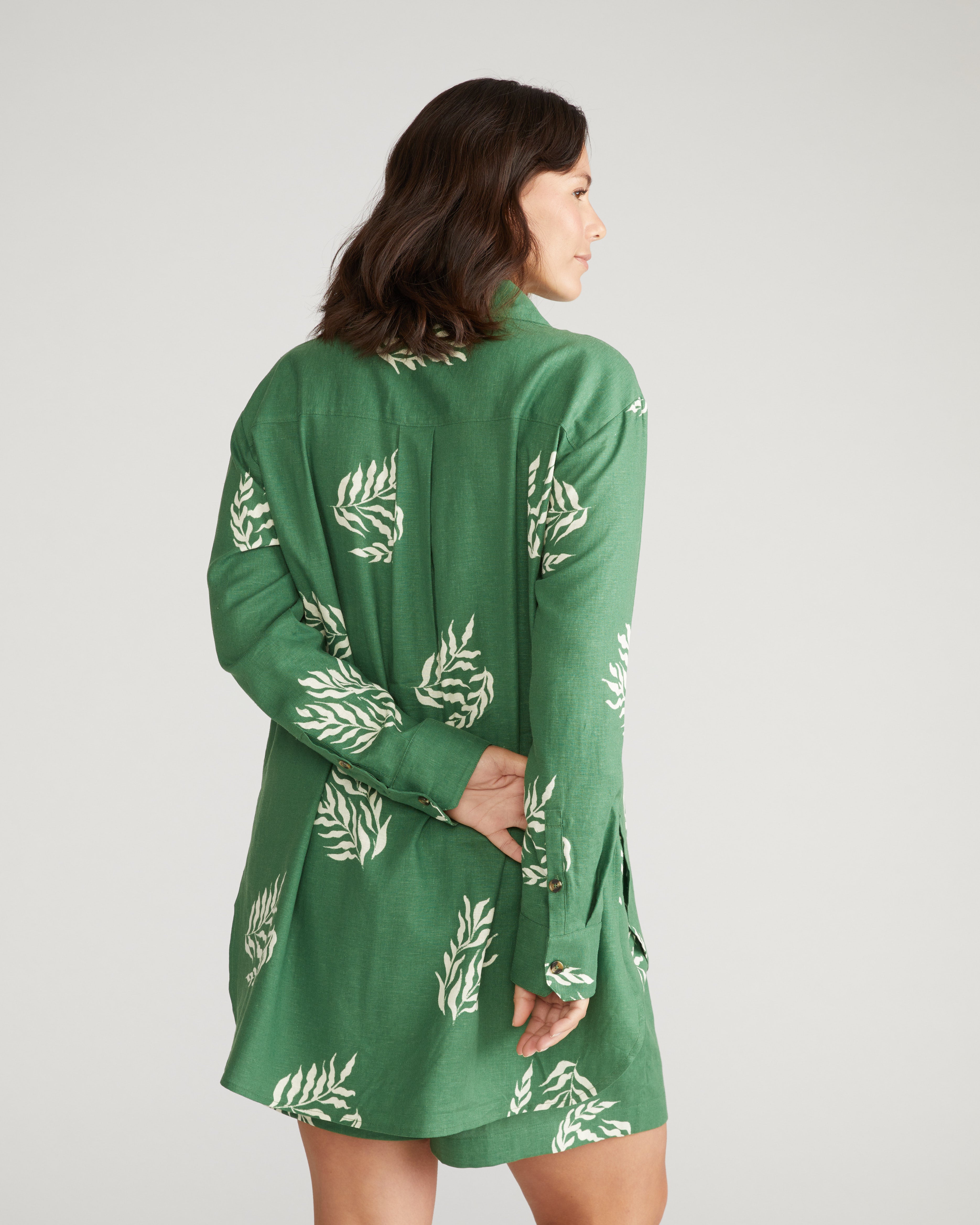 Dawn Linen Hi Low Tunic - Beachgrass Print in Green