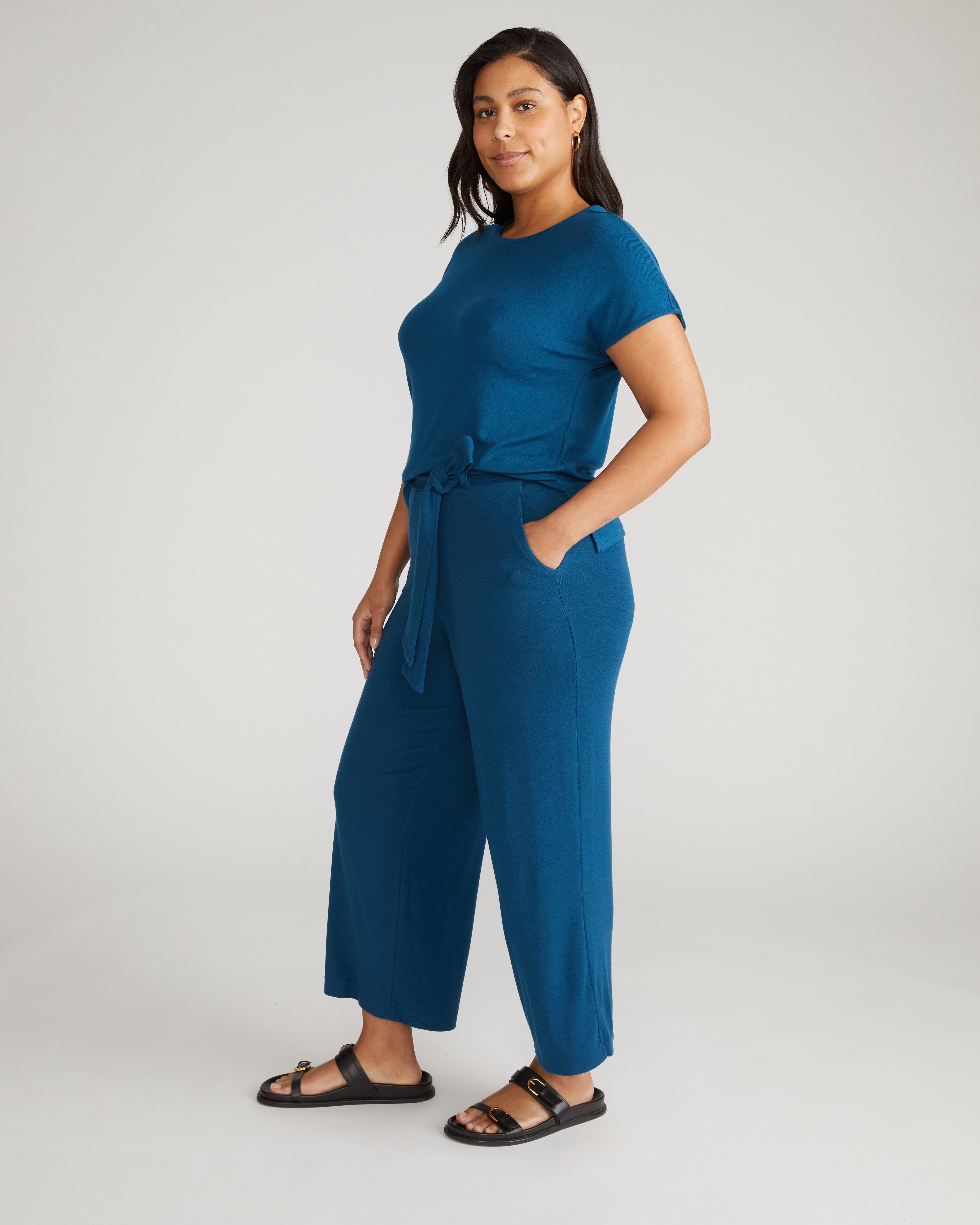 TravelKnit Wide Leg Pants - Blue Teal