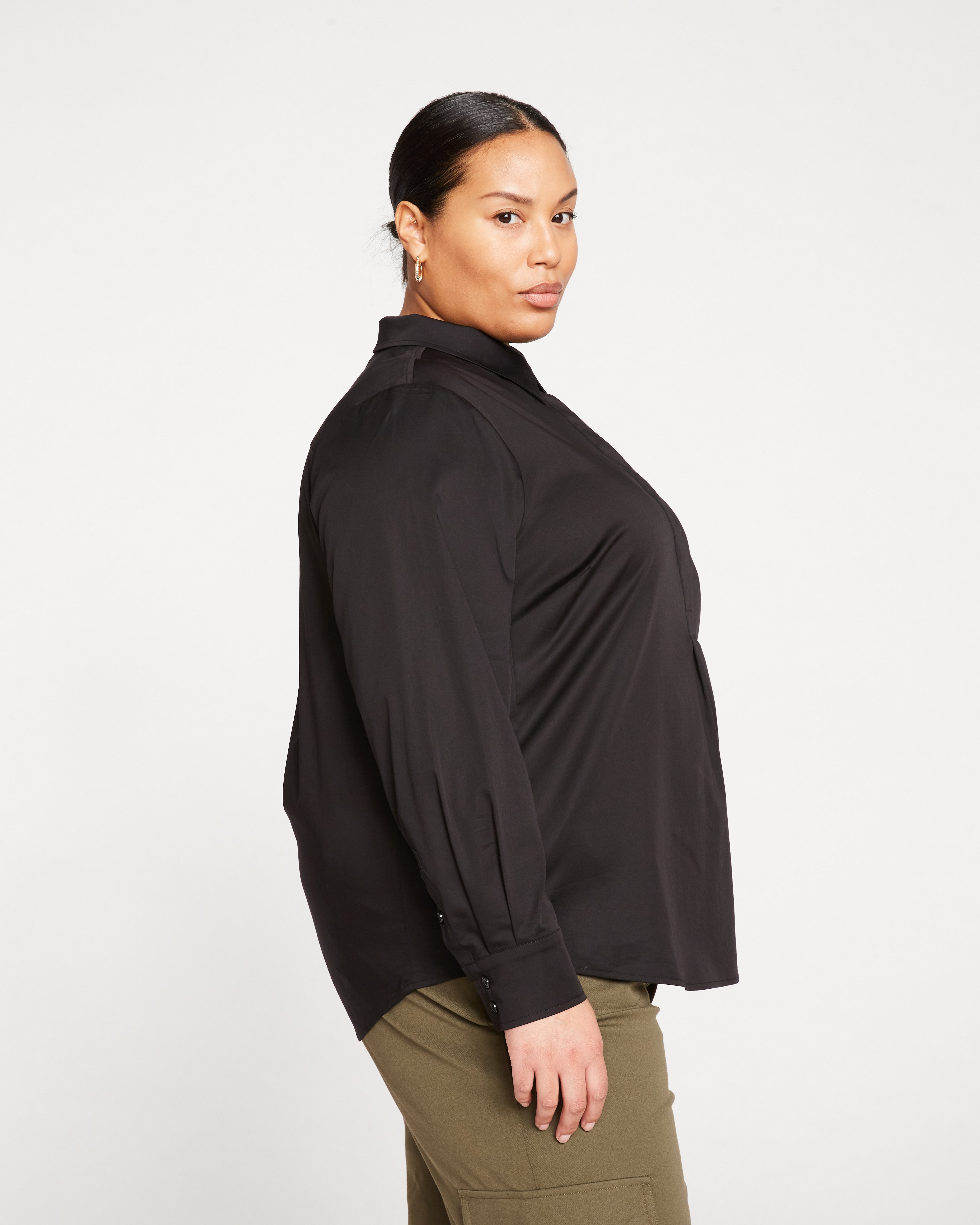 Elbe Popover Stretch Poplin Shirt Classic Fit - Black