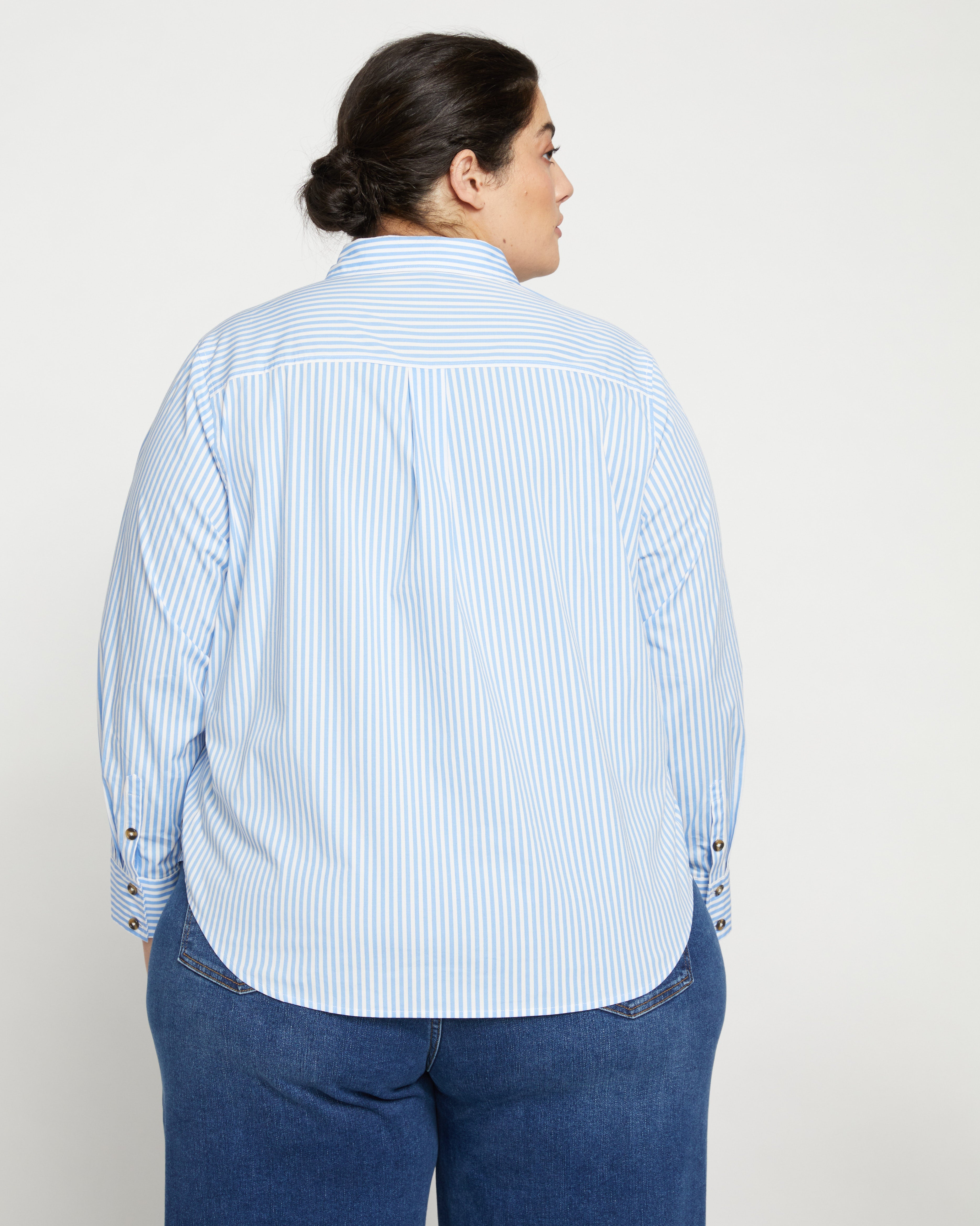 Elbe Popover Stretch Poplin Shirt Classic Fit - Blue/White Stripe