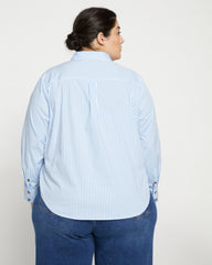 Elbe Popover Stretch Poplin Shirt Classic Fit - Blue/White Stripe