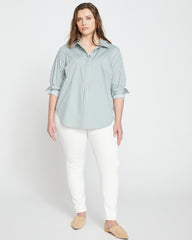 Elbe Popover Stretch Poplin Shirt Classic Fit - Sage/White