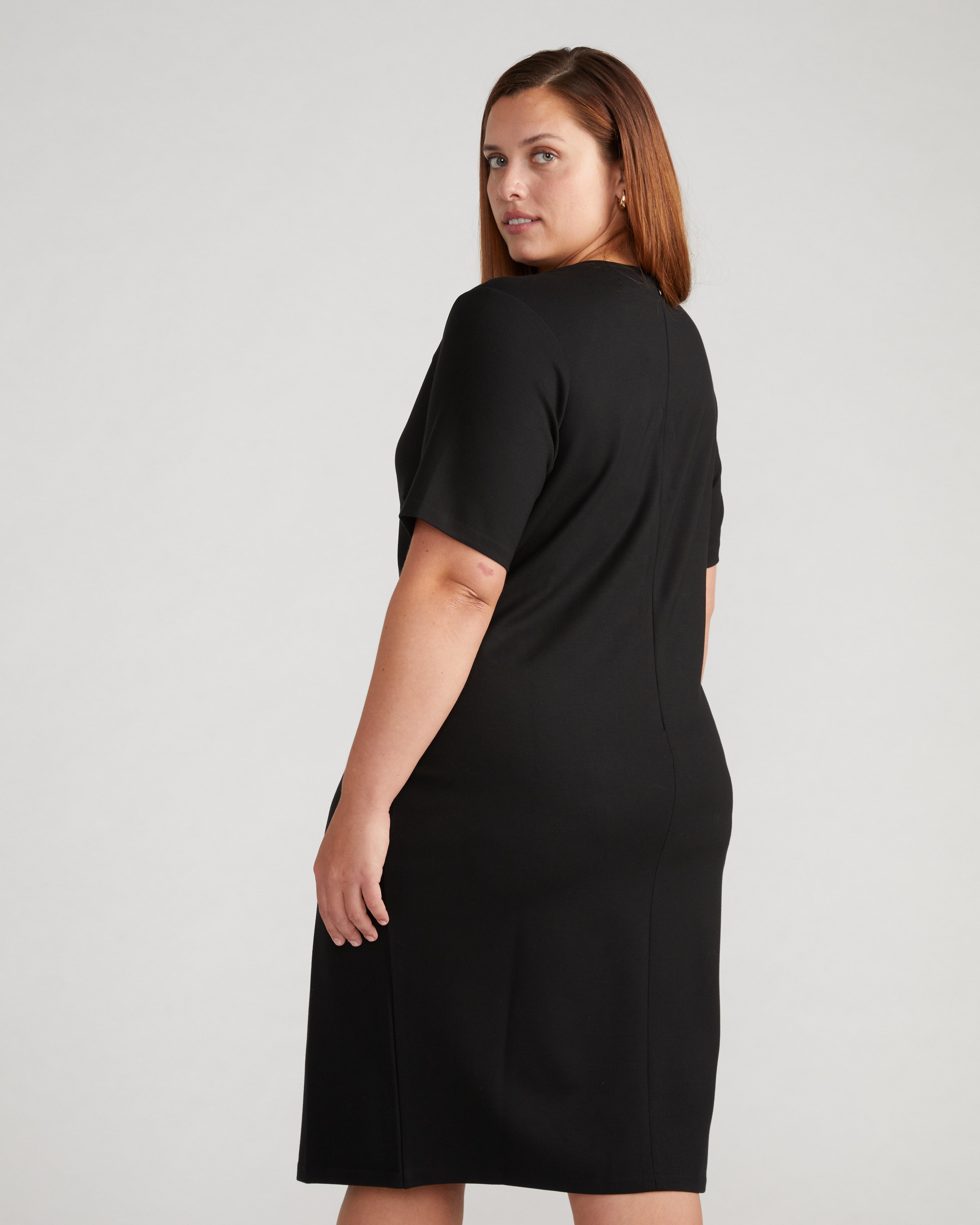 Envelope Neck Ponte Dress - Black