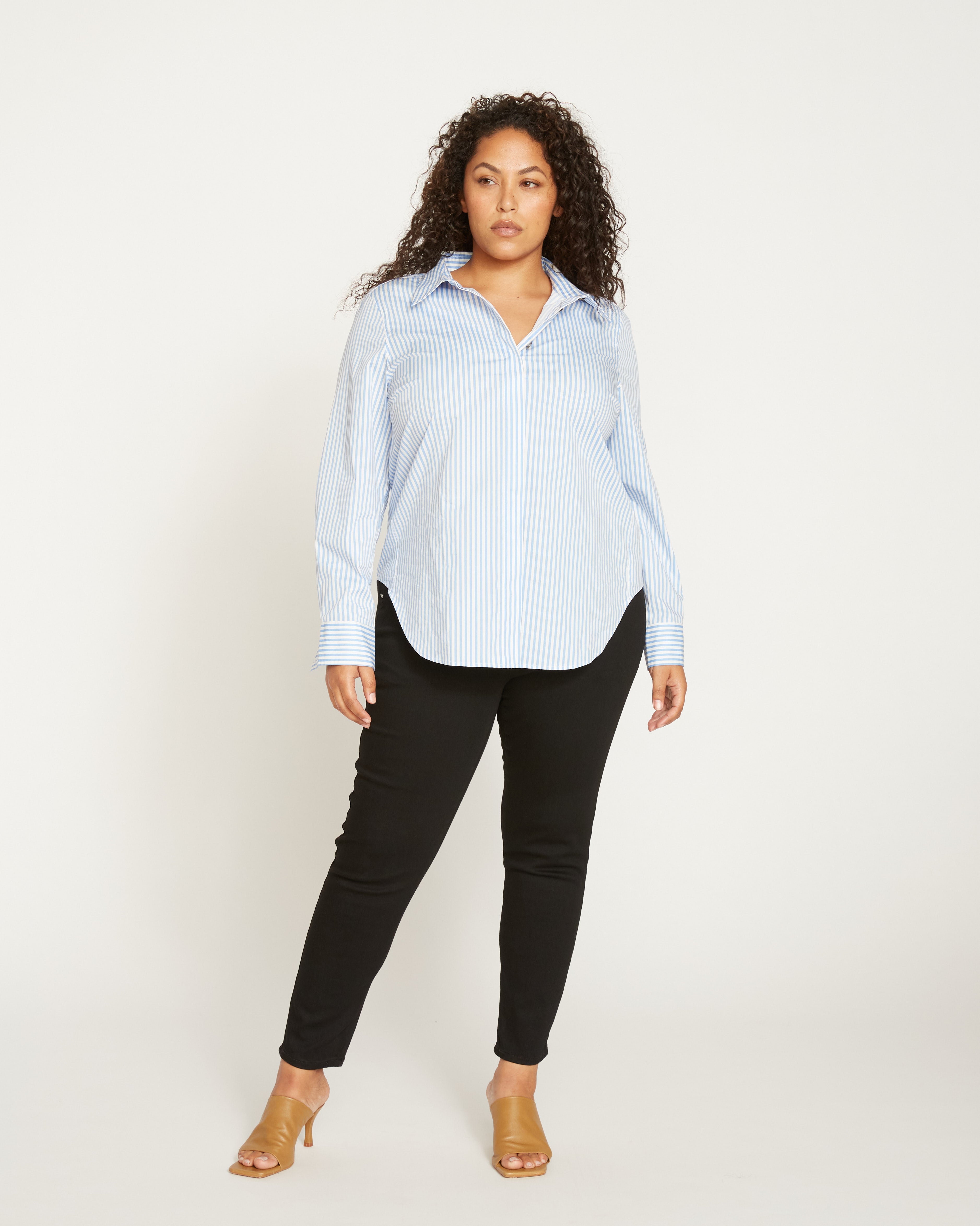 Elbe Stretch Poplin Shirt Classic Fit - Blue/White Stripe