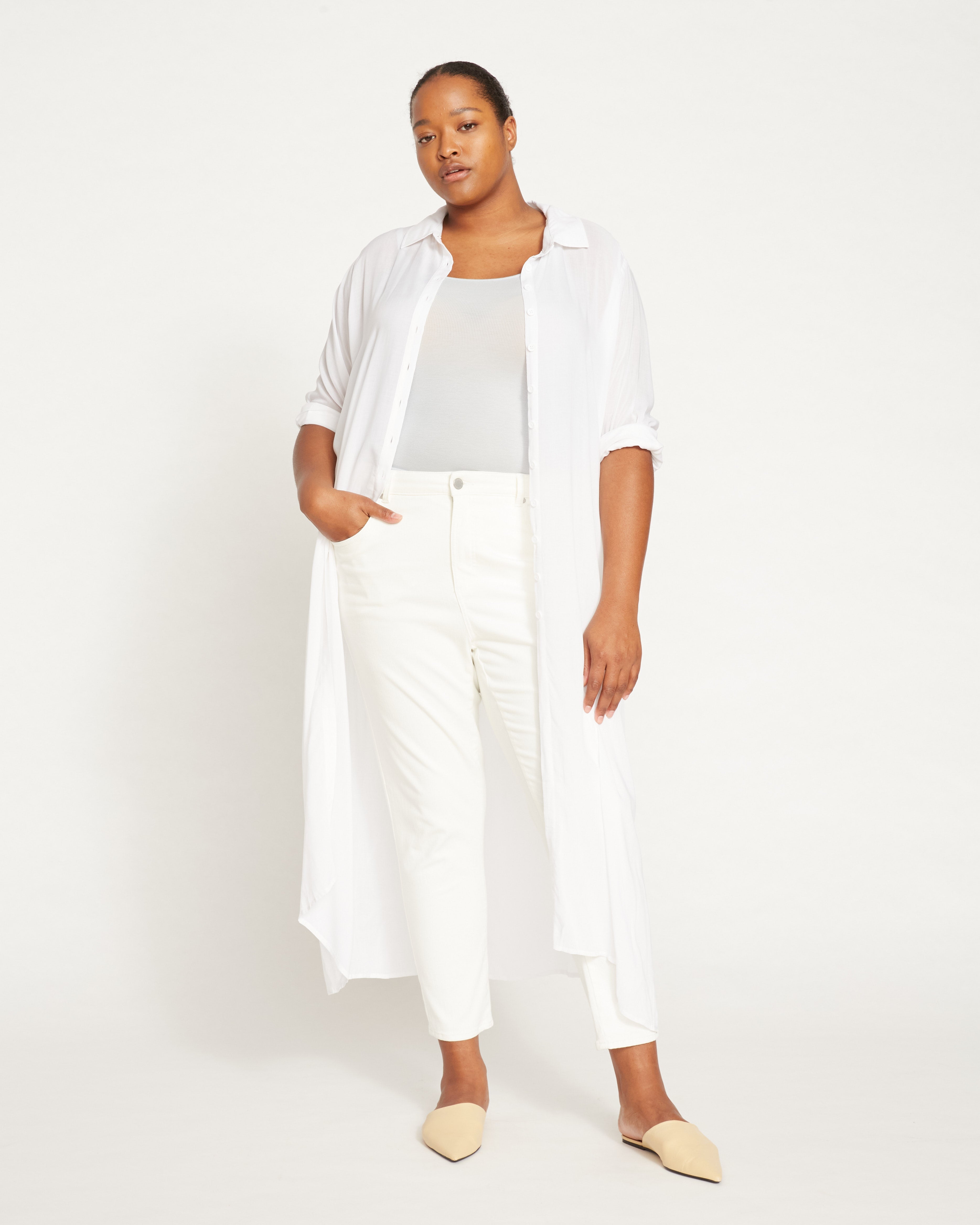 Nailah Button Down Tunic - White