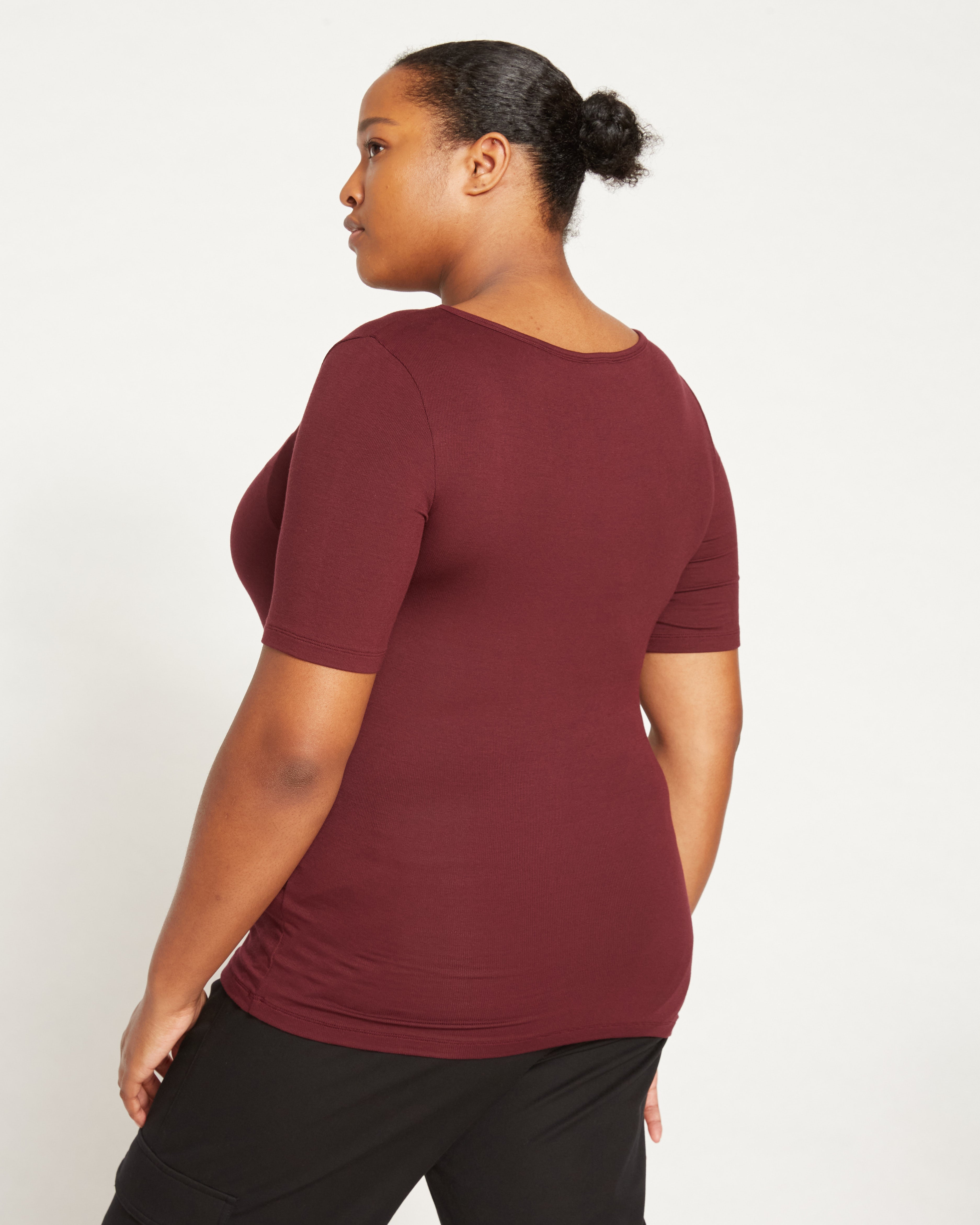 Foundation Short Sleeve Square Neck Tee - Black Cherry