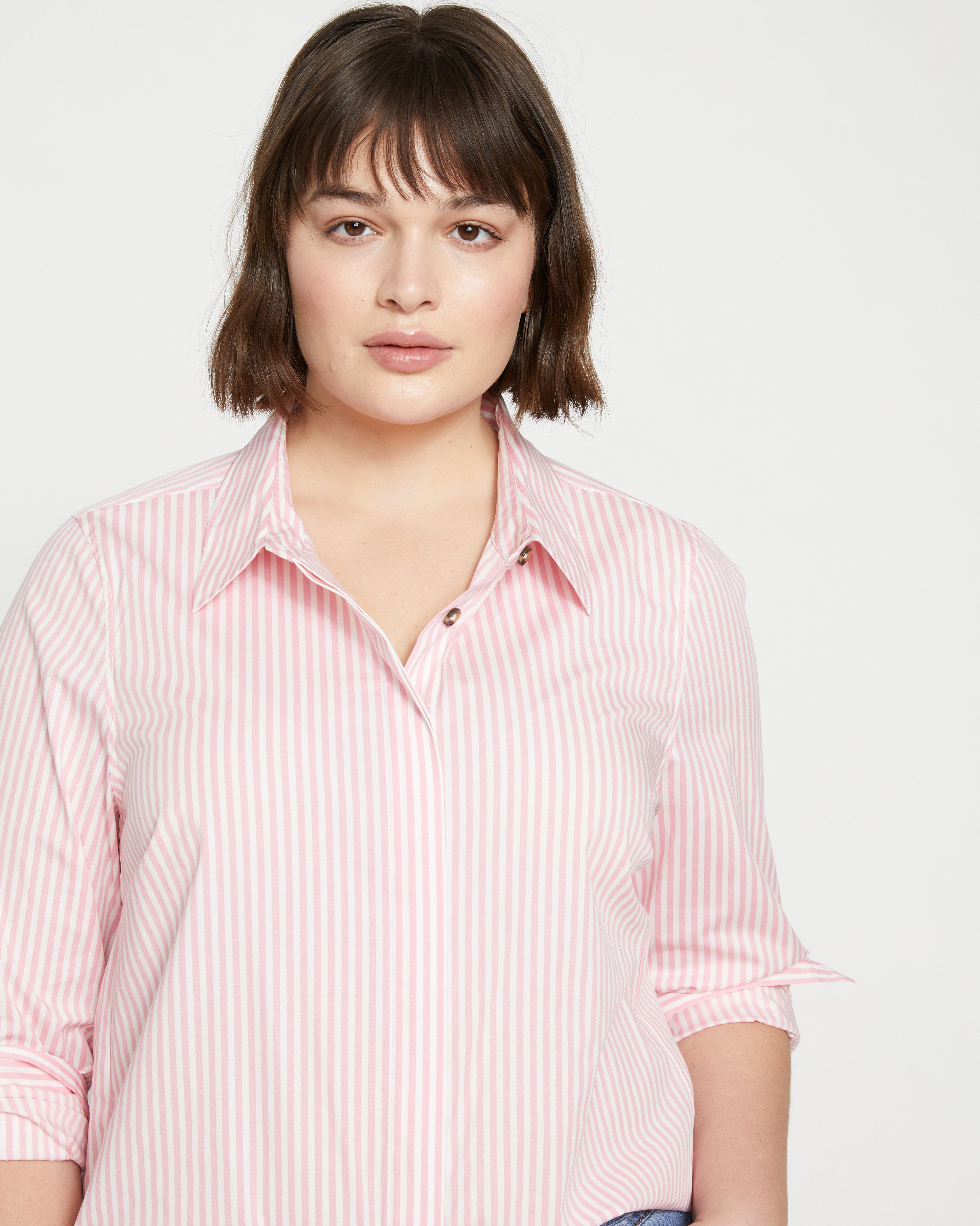 Elbe Stretch Poplin Shirt Classic Fit - Pink/White Stripe
