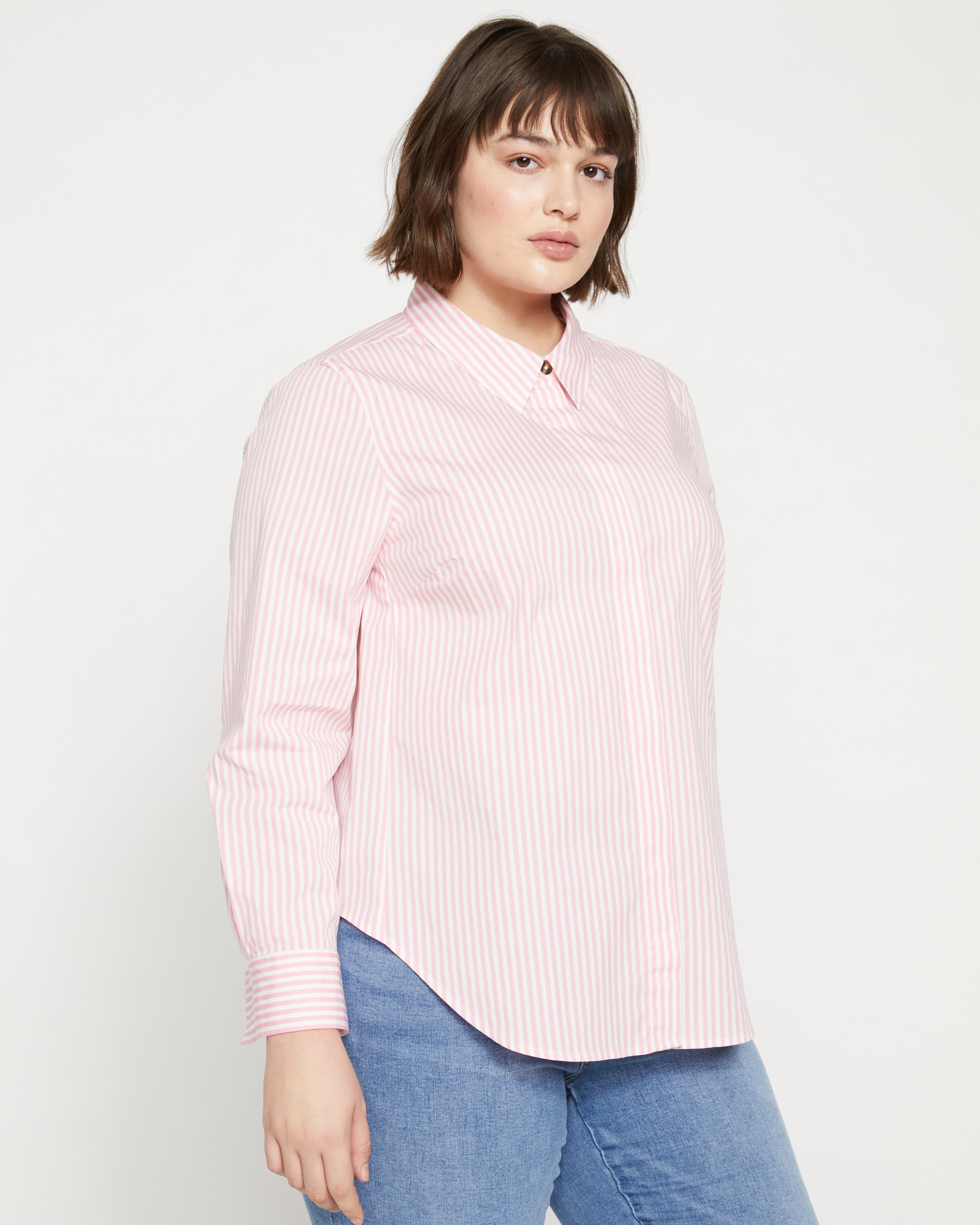 Elbe Stretch Poplin Shirt Classic Fit - Pink/White Stripe