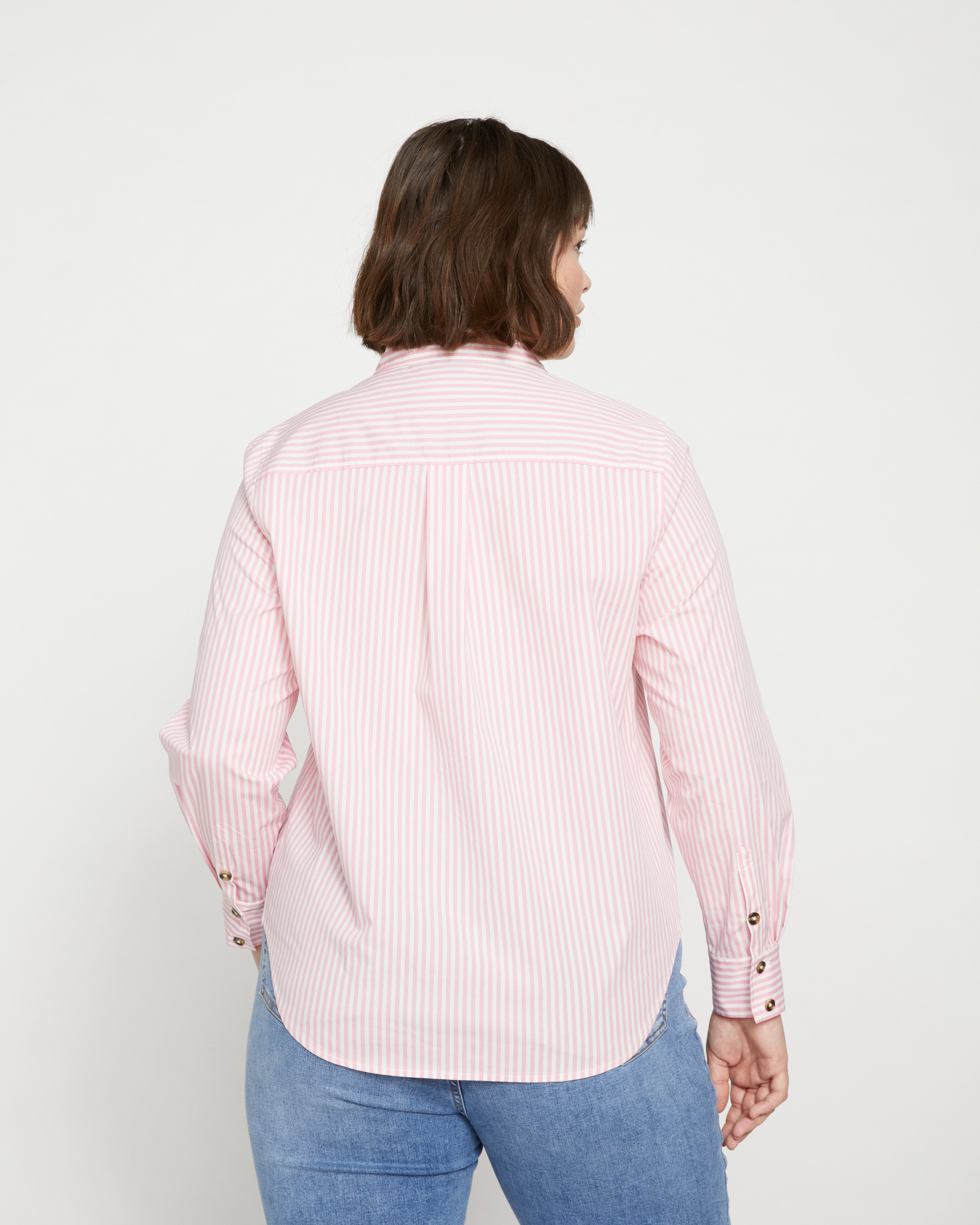 Elbe Stretch Poplin Shirt Classic Fit - Pink/White Stripe