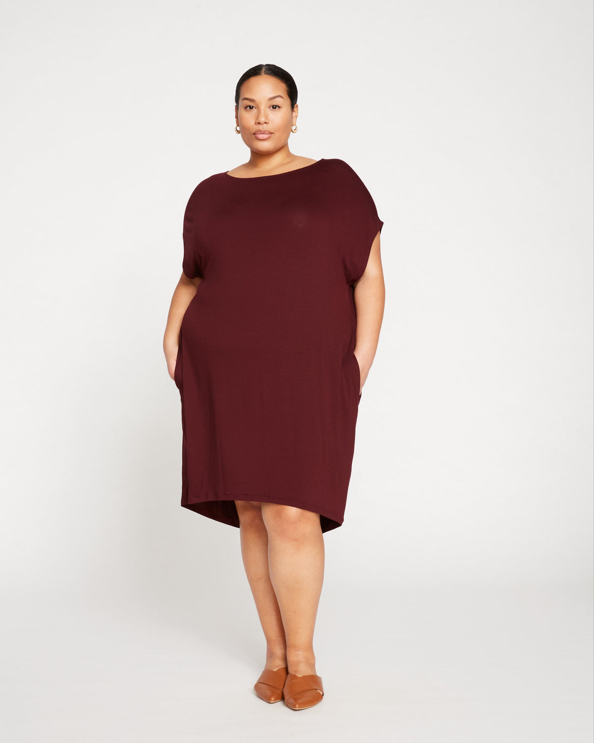 Helen Liquid Jersey Shift Dress - Black Cherry