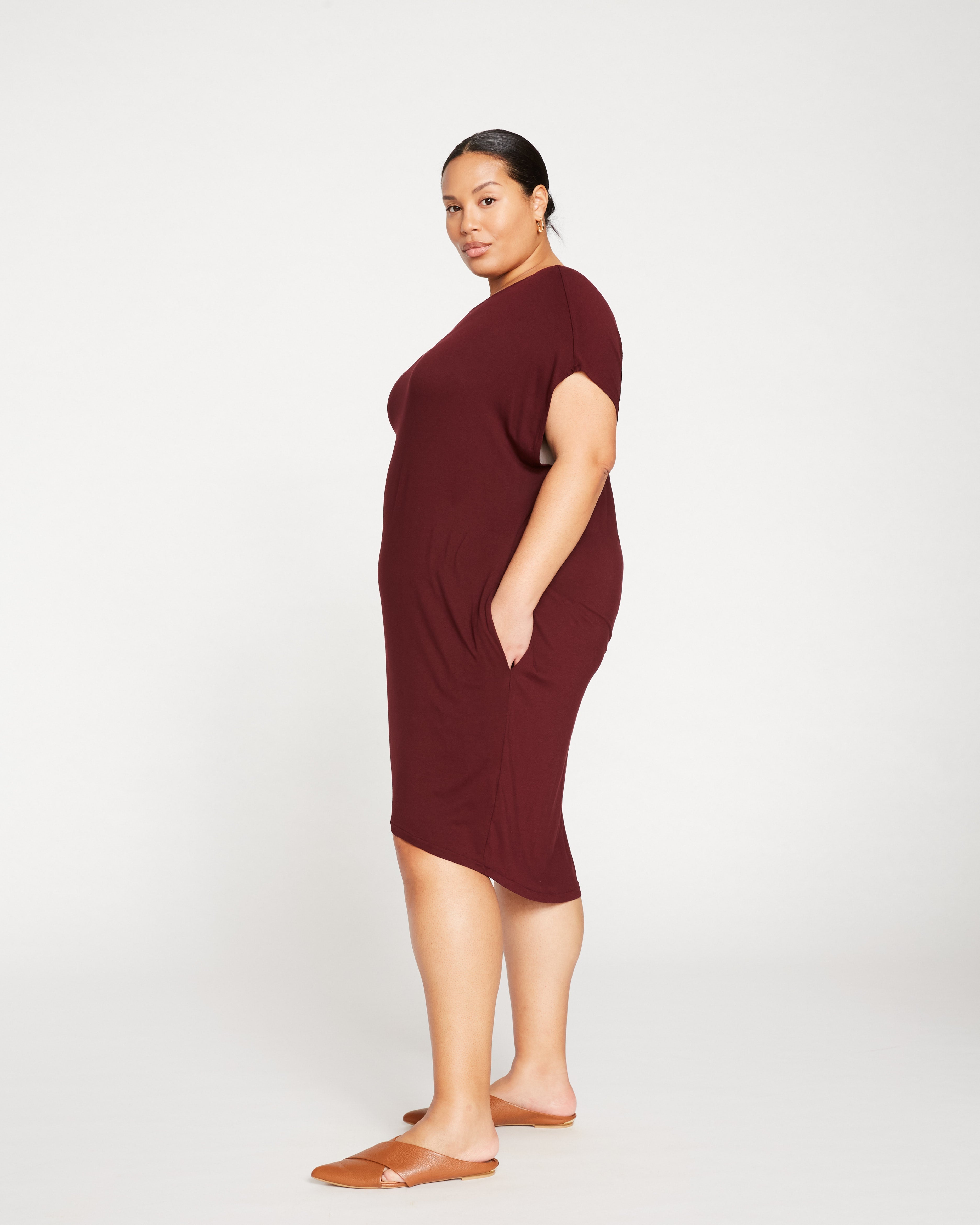 Helen Liquid Jersey Shift Dress - Black Cherry