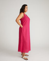 Islet Button-Down Linen Maxi Dress - Cerise