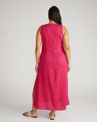 Islet Button-Down Linen Maxi Dress - Cerise