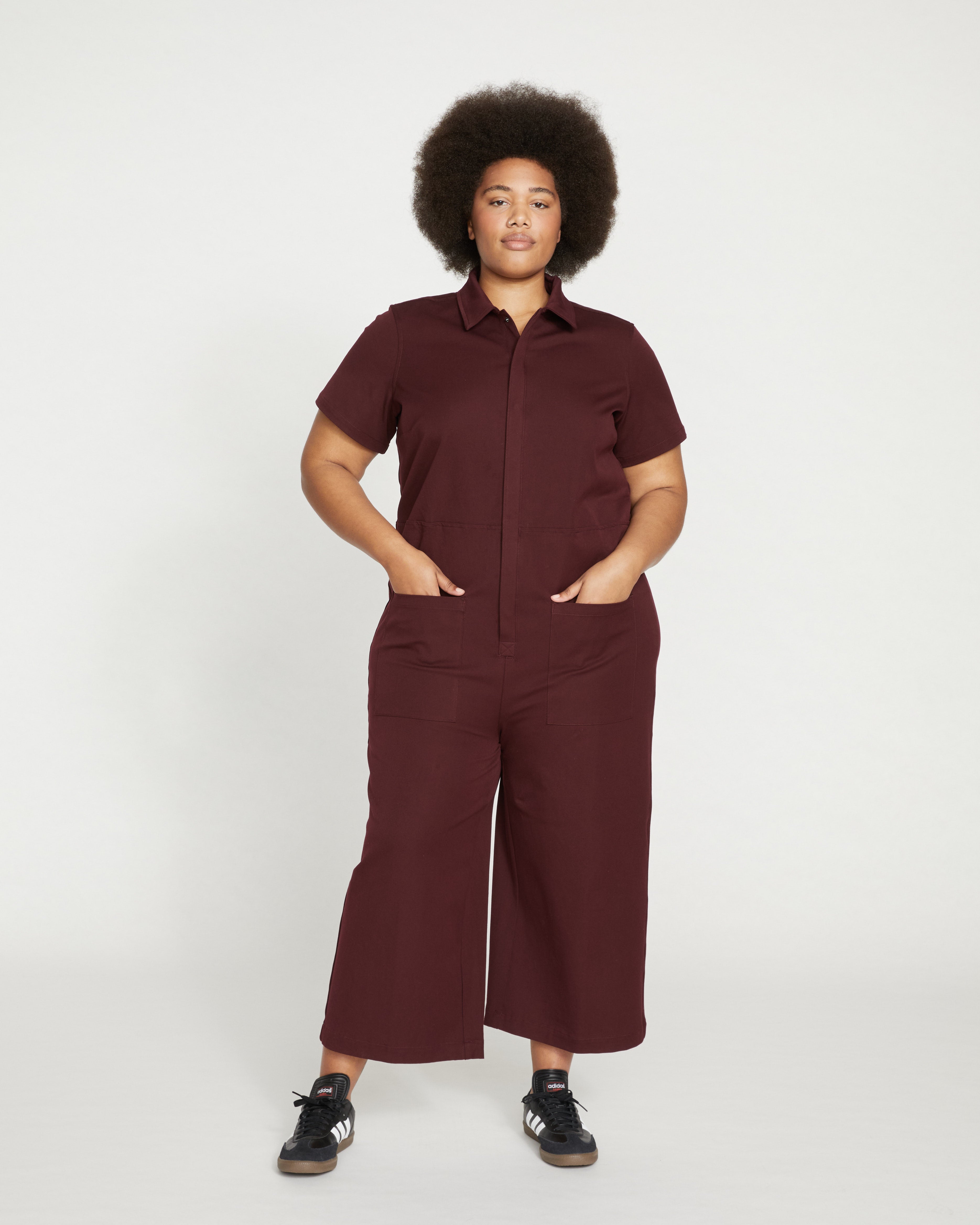 Kate Stretch Cotton Twill Jumpsuit - Black Cherry