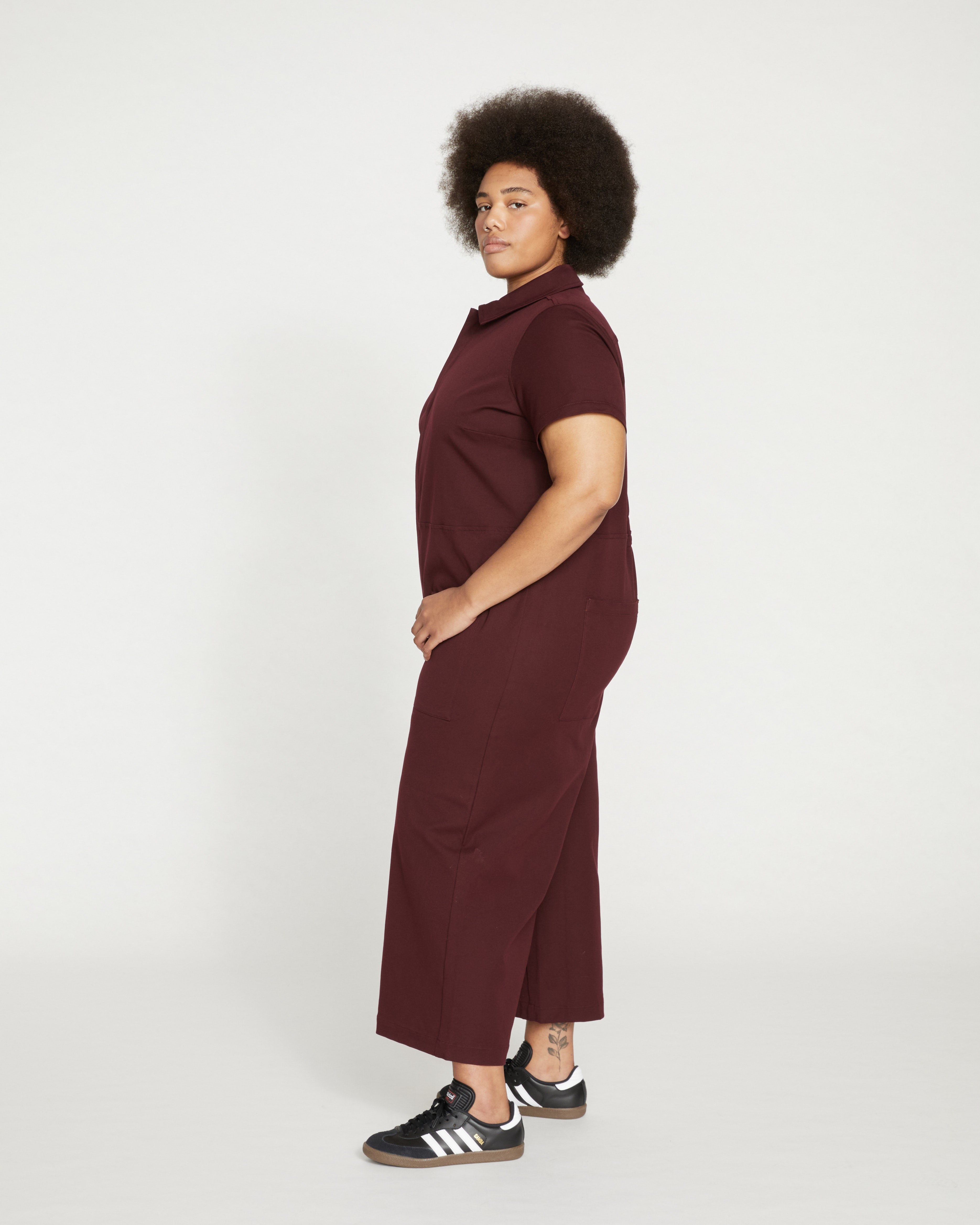 Kate Stretch Cotton Twill Jumpsuit - Black Cherry
