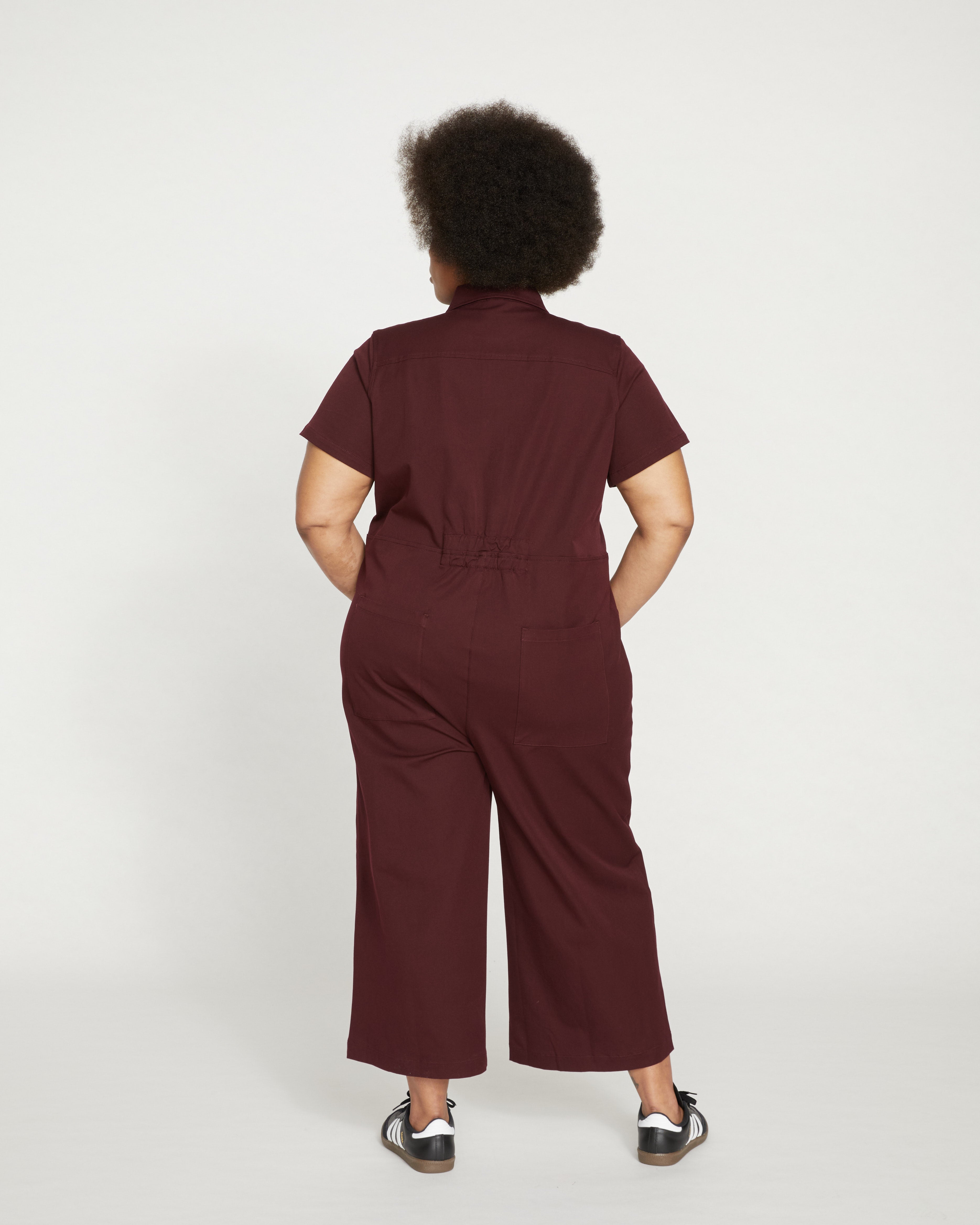 Kate Stretch Cotton Twill Jumpsuit - Black Cherry
