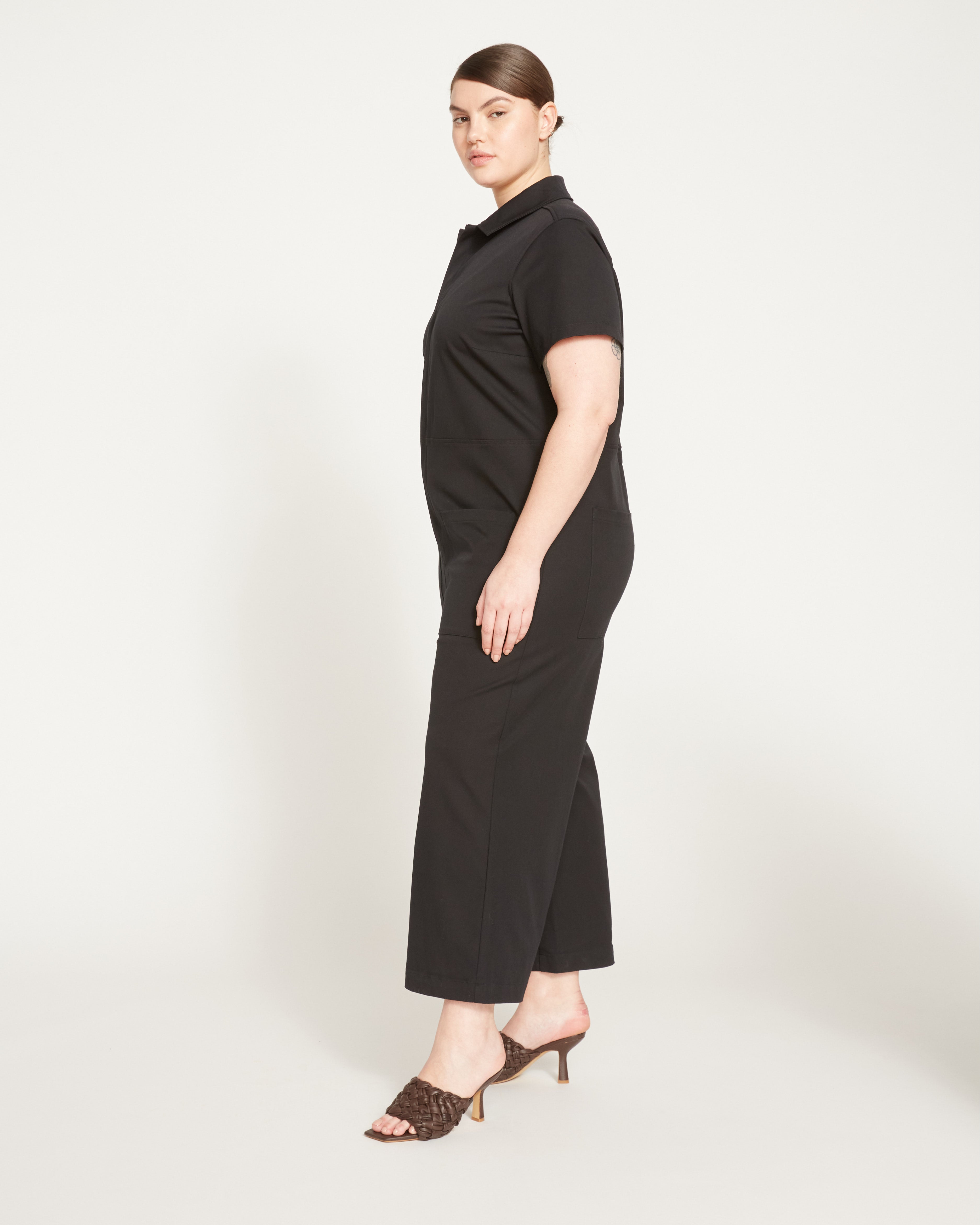 Kate Stretch Cotton Twill Jumpsuit - Black