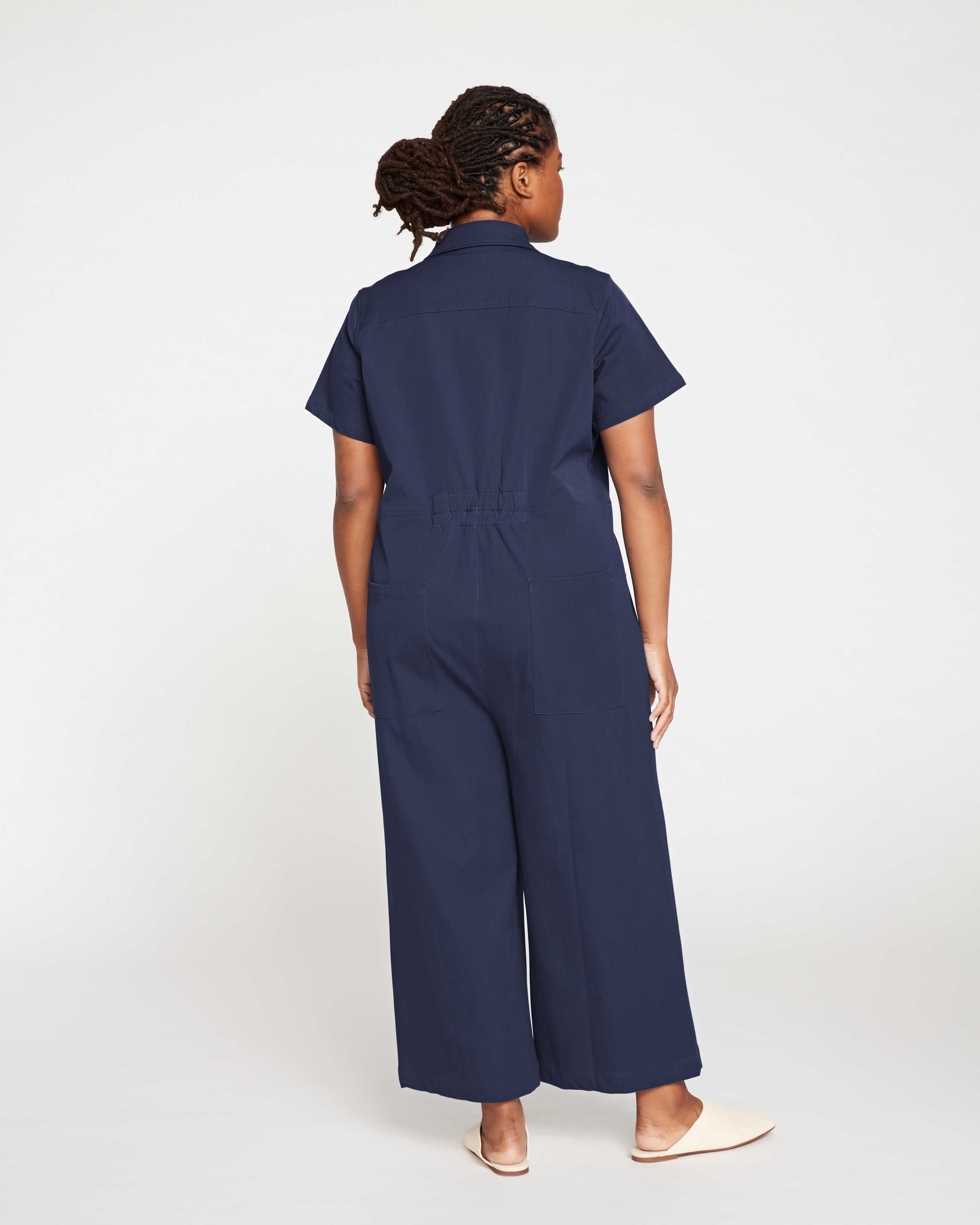 Kate Stretch Cotton Twill Jumpsuit - Navy
