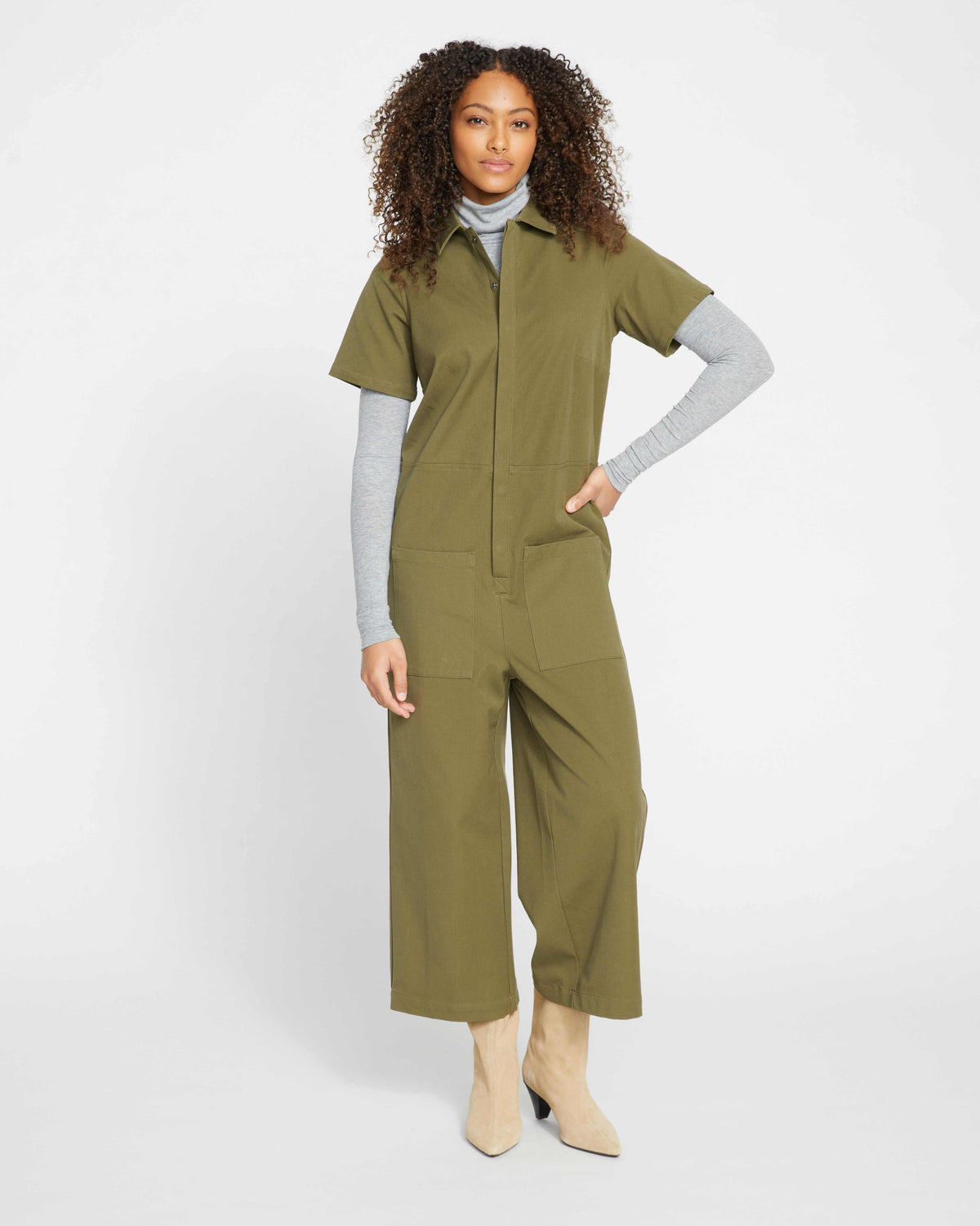 Kate Stretch Cotton Twill Jumpsuit - Ivy