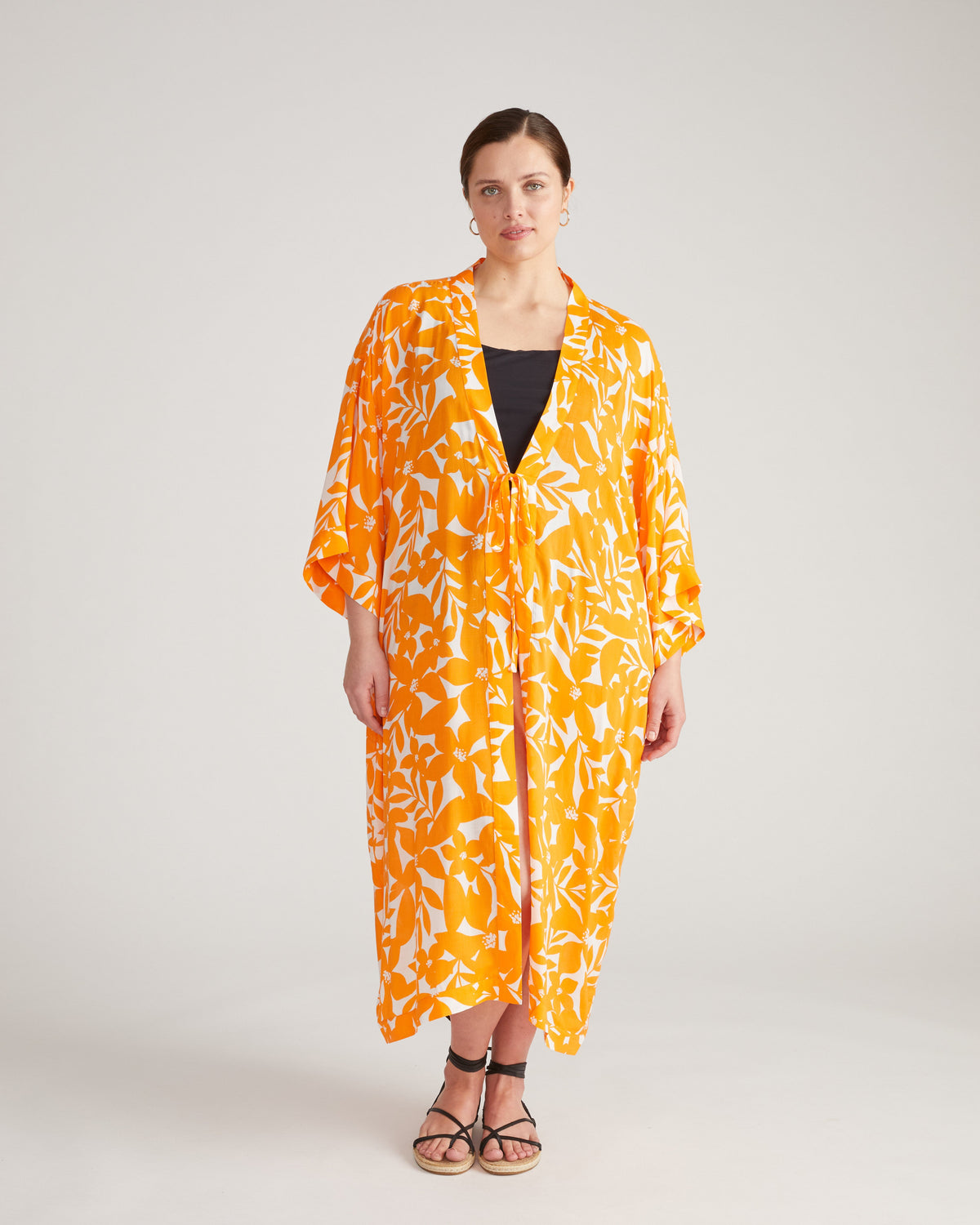 Kiani Voile Robe - Petal Palette Print in Arancia