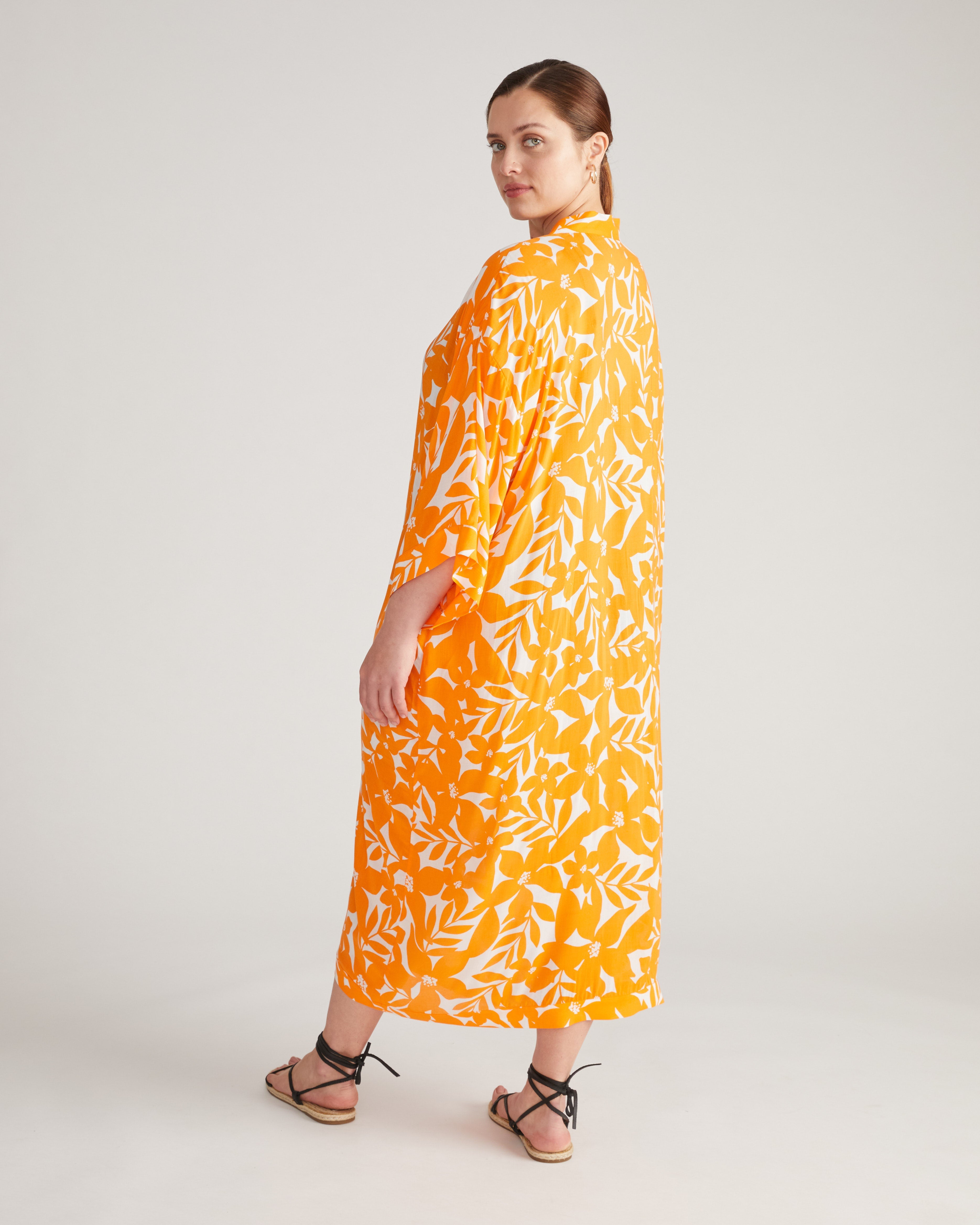Kiani Voile Robe - Petal Palette Print in Arancia