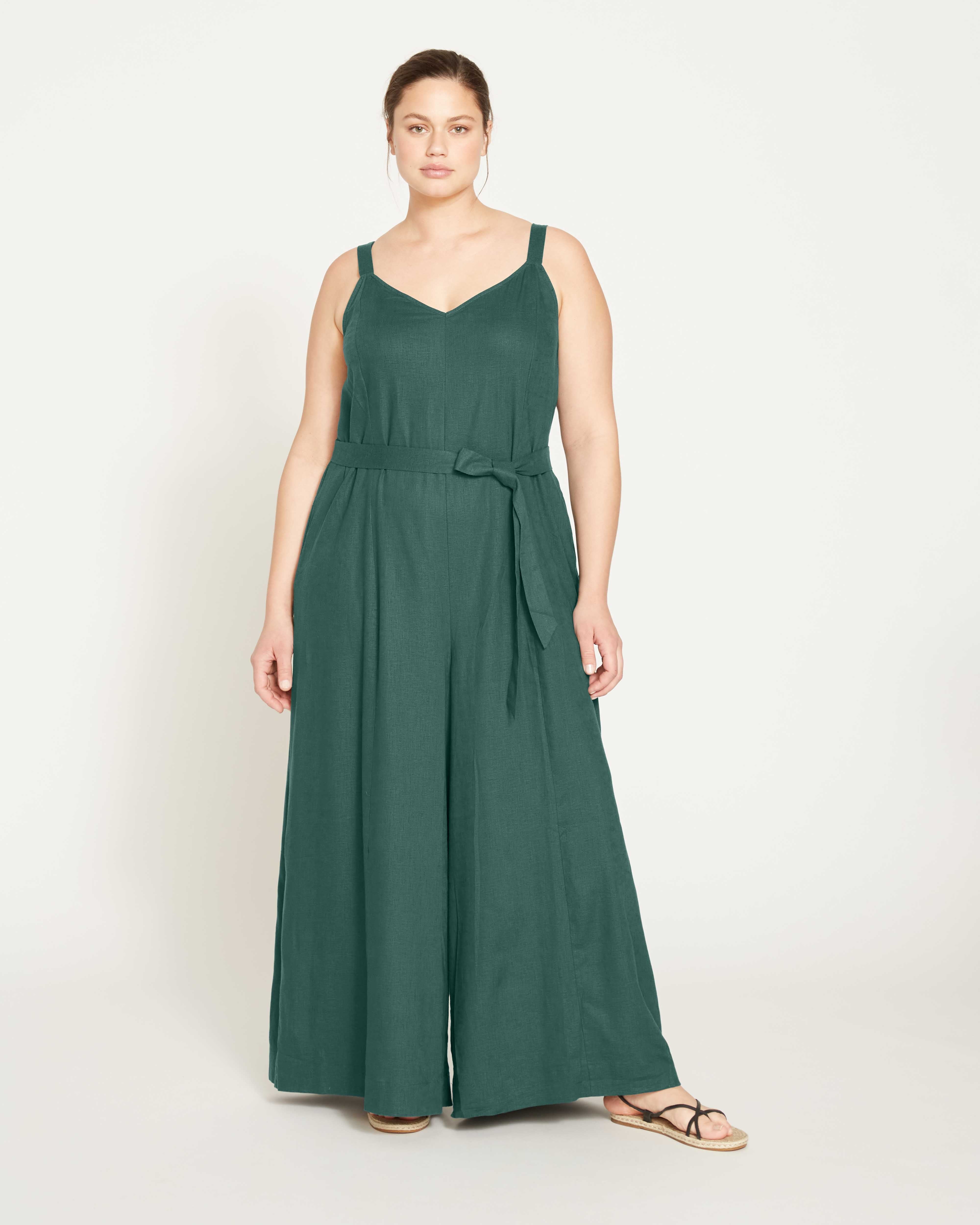 Promenade Linen Jumpsuit - Sea Moss
