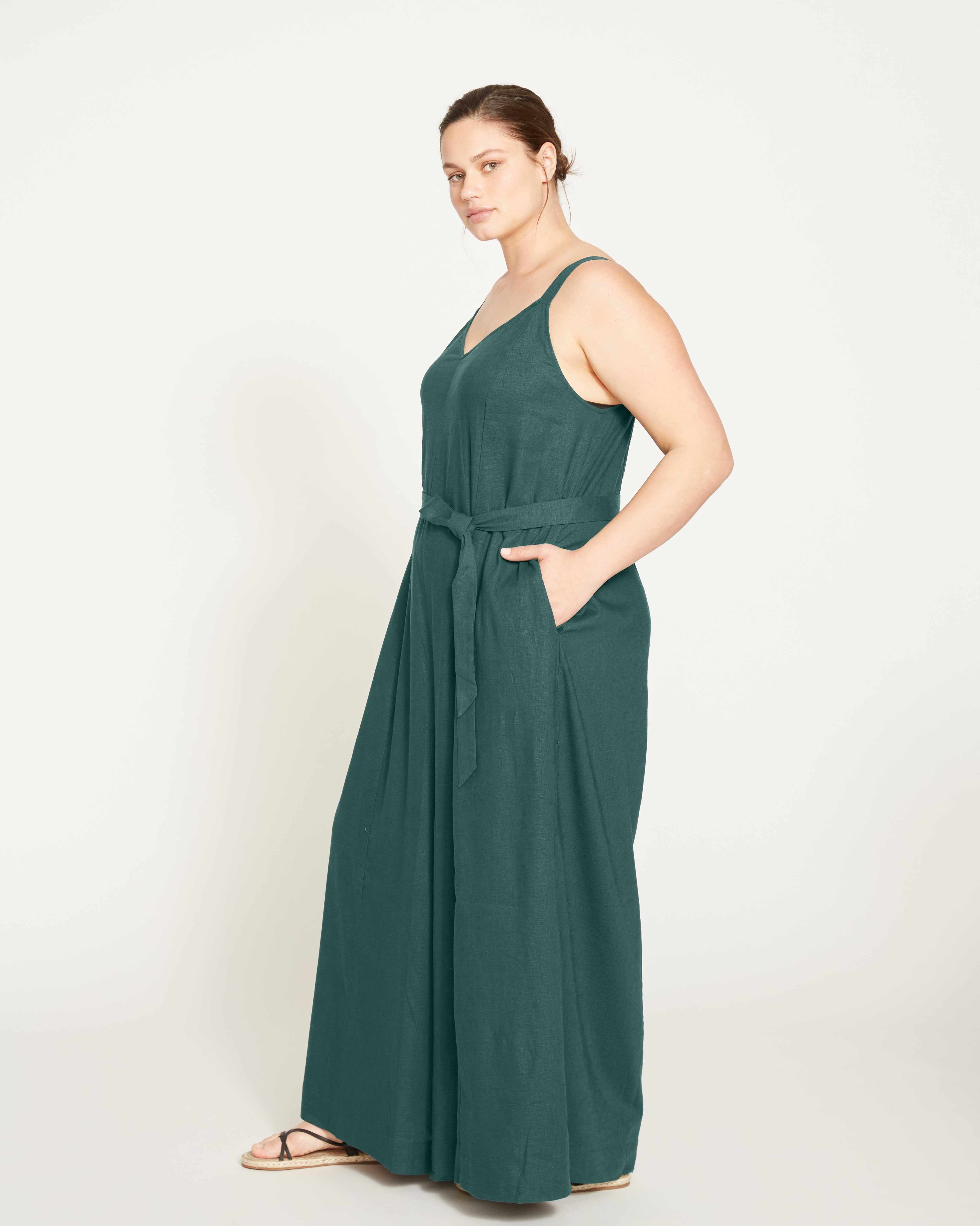 Promenade Linen Jumpsuit - Sea Moss