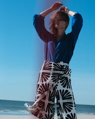 Villa Linen Wrap Culottes - Ink Bloom Print