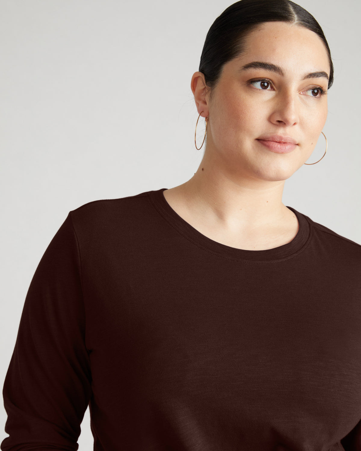 Light-As-Air Long Sleeve Crew Neck Tee - Brulee
