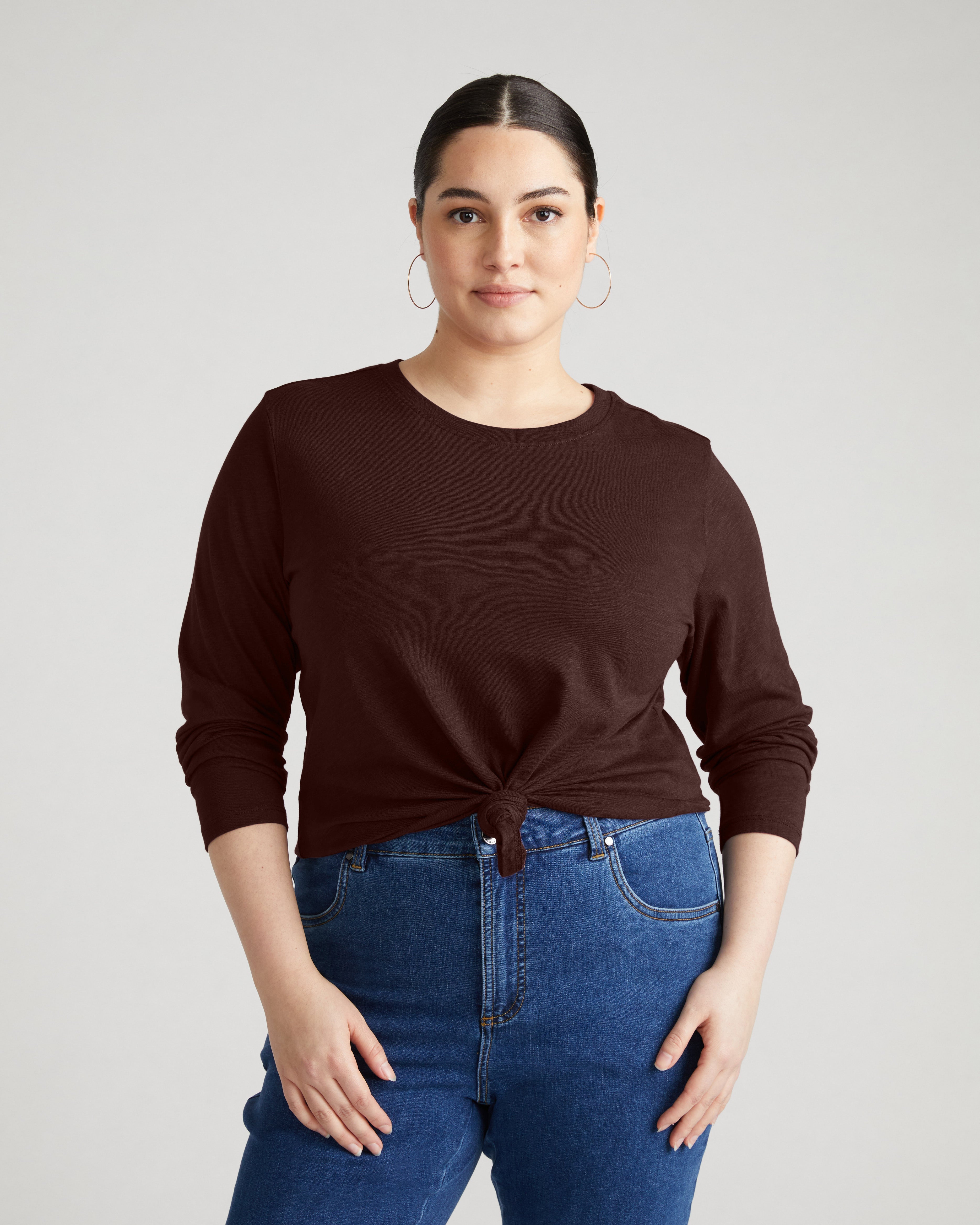 Light-As-Air Long Sleeve Crew Neck Tee - Brulee