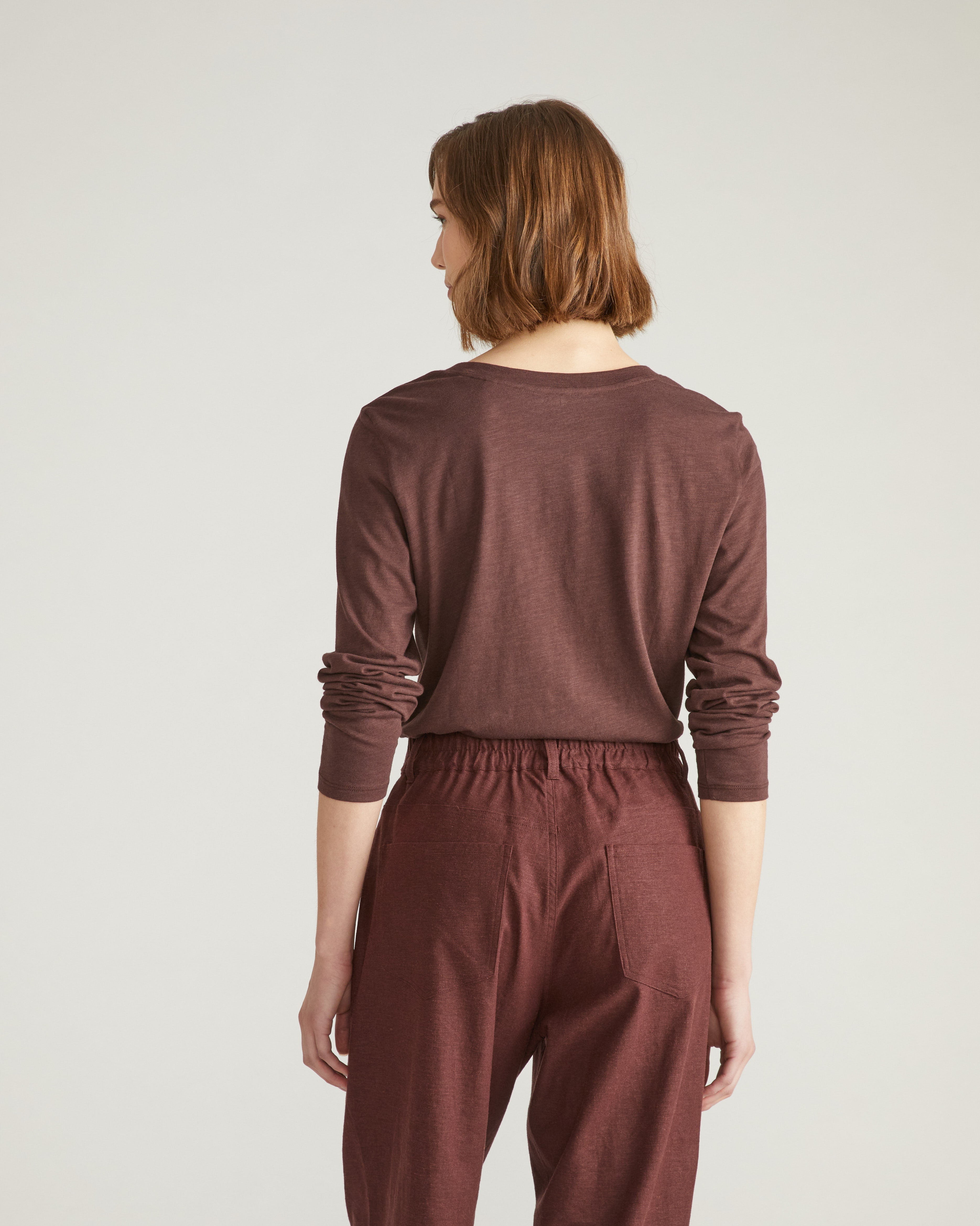 Light-As-Air Long Sleeve V Neck Tee - Brulee