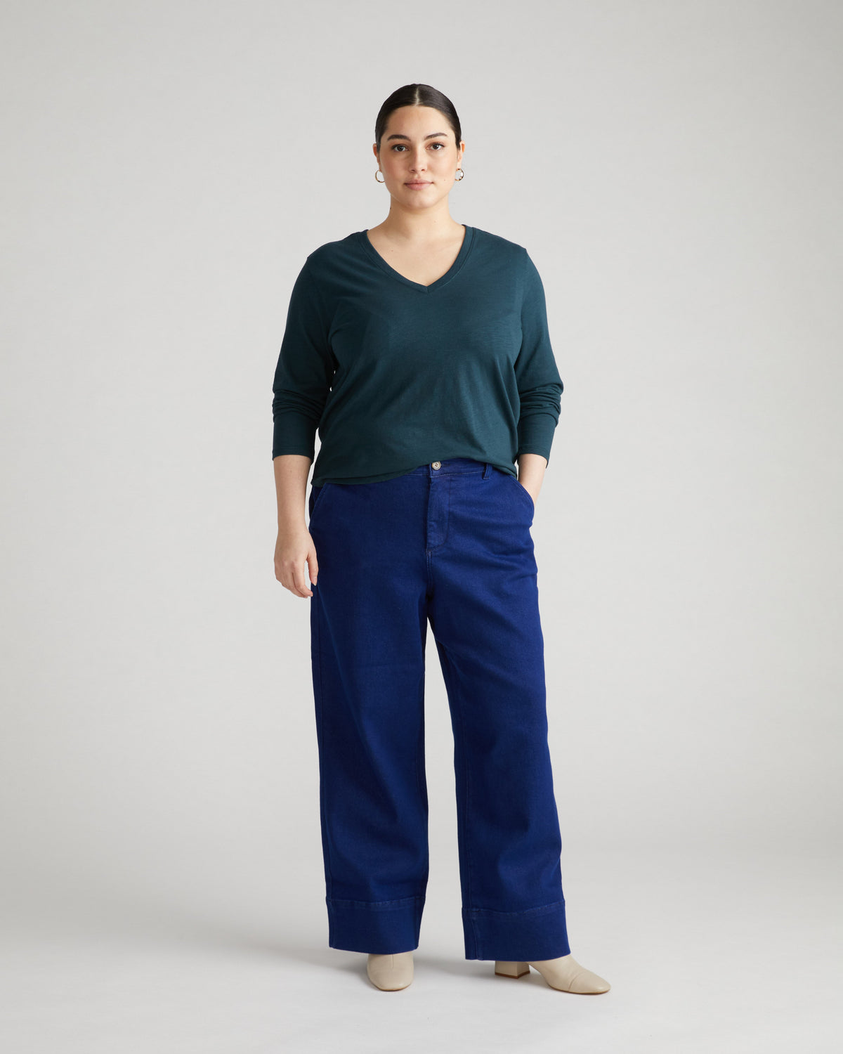 Light-As-Air Long Sleeve V Neck Tee - Deep Sea